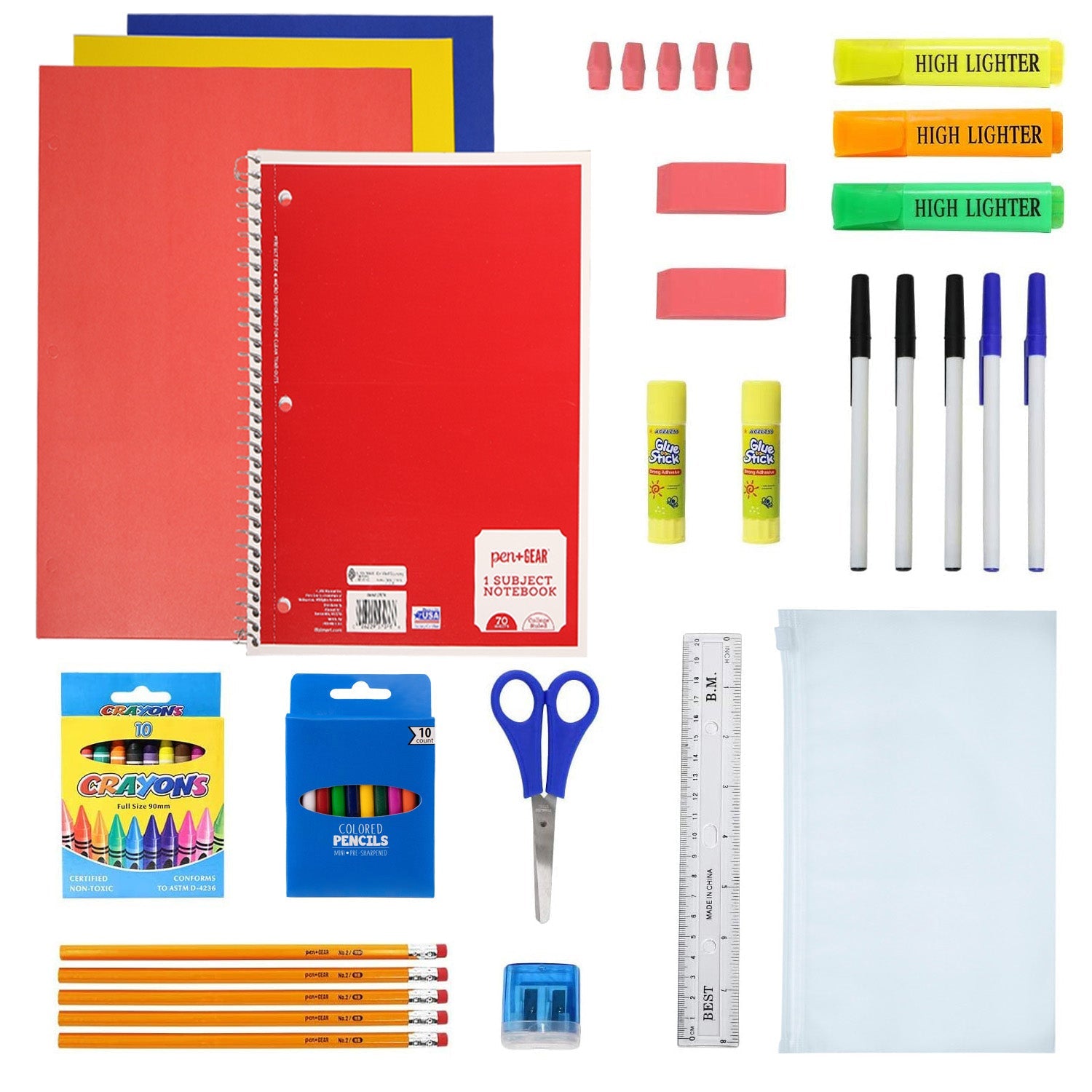 12 Wholesale 17" Basic Backpacks in Cool Gray & 12 Bulk School Supply Kits of Your Choice