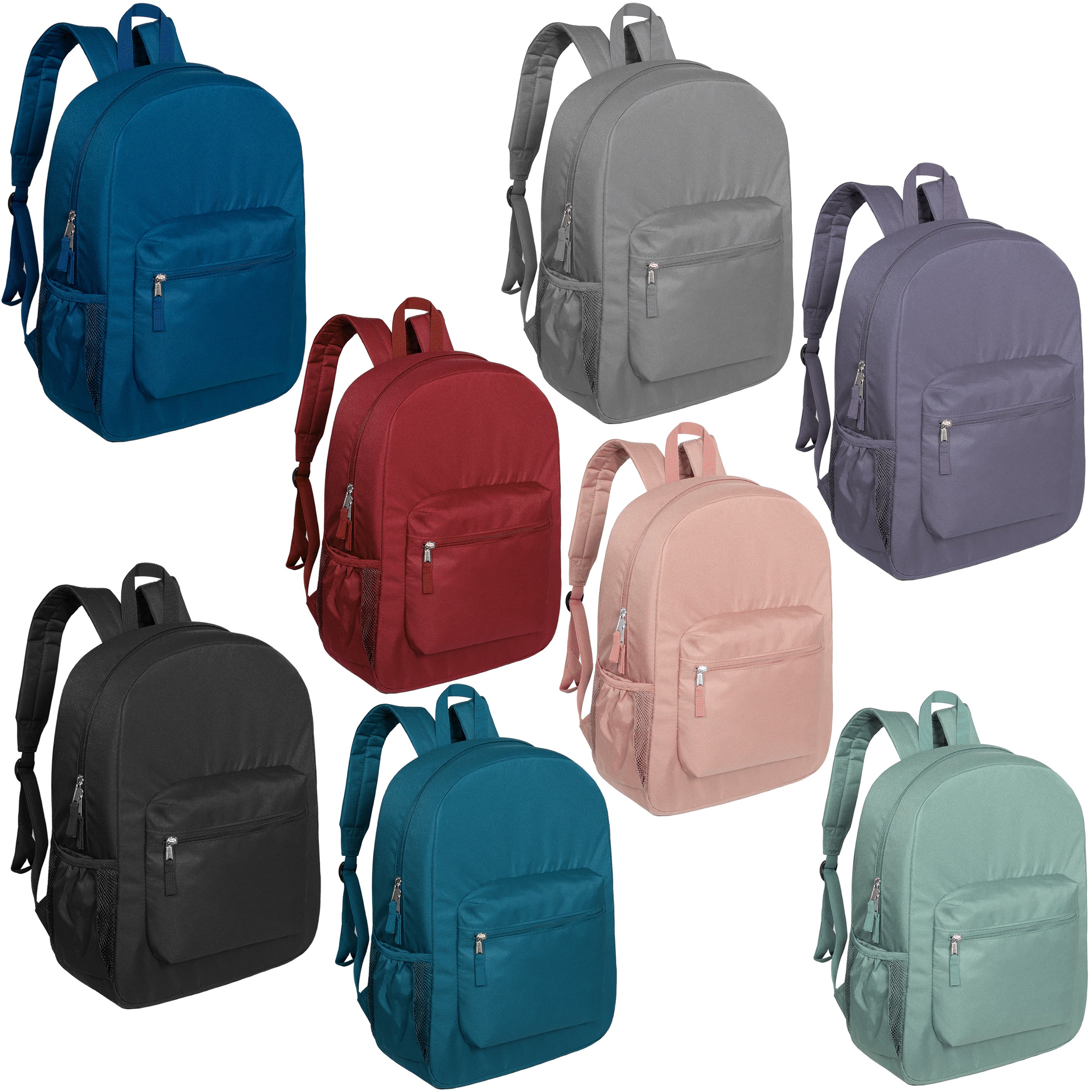 17" High Quality Wholesale Padded Back Backpacks  in 8 Colors - Bulk Case of 24 Bookbags