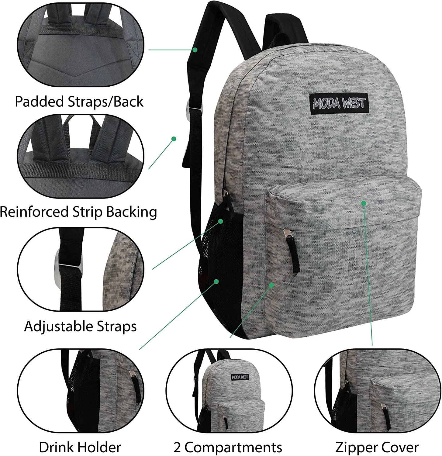 12 Wholesale Printed 17" Backpacks for Students and 12 Bulk School Supply Kits of Your Choice