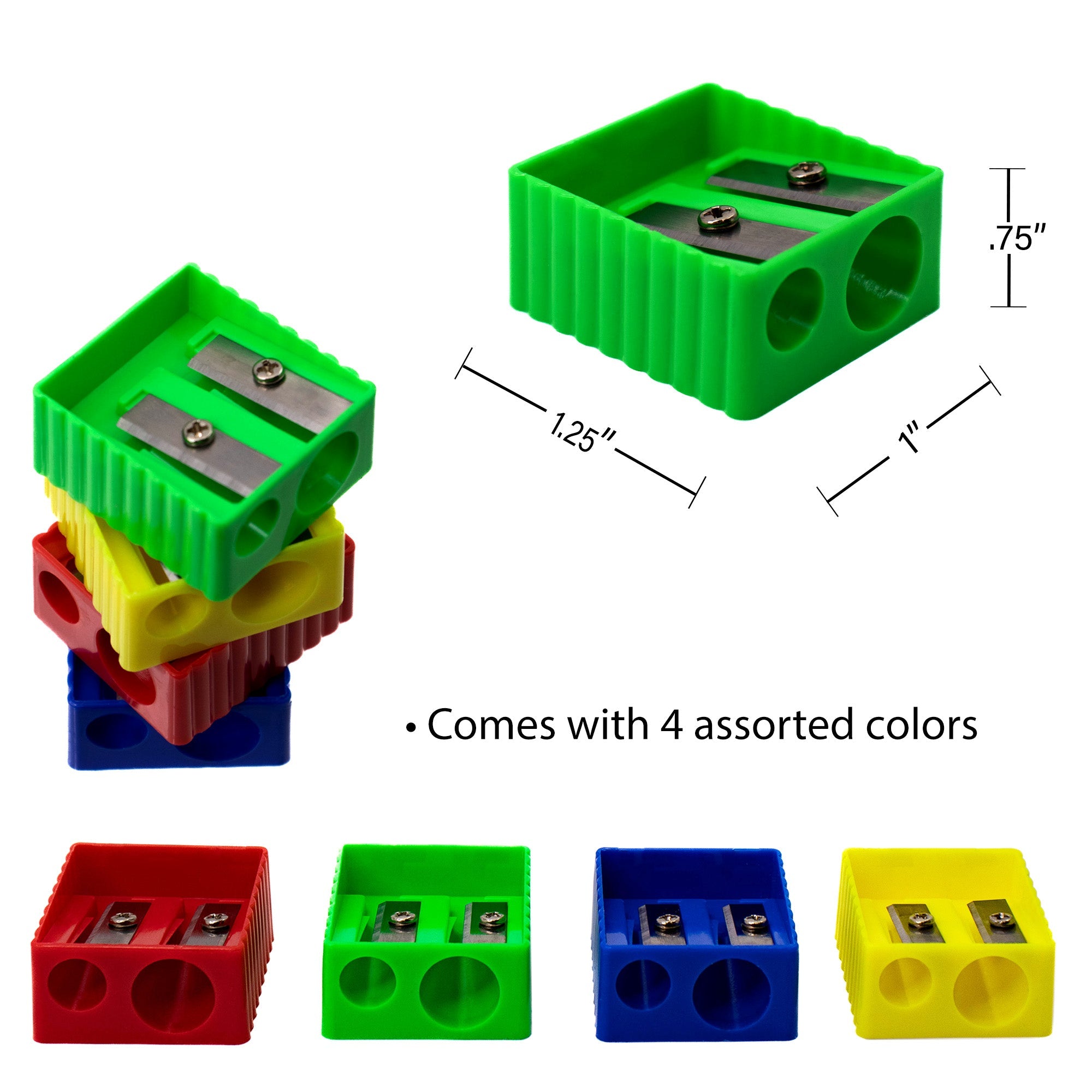 2 Hole Pencil Sharpener in 4 Assorted Colors - Bulk School Supplies Wholesale Case of 240 Sharpeners