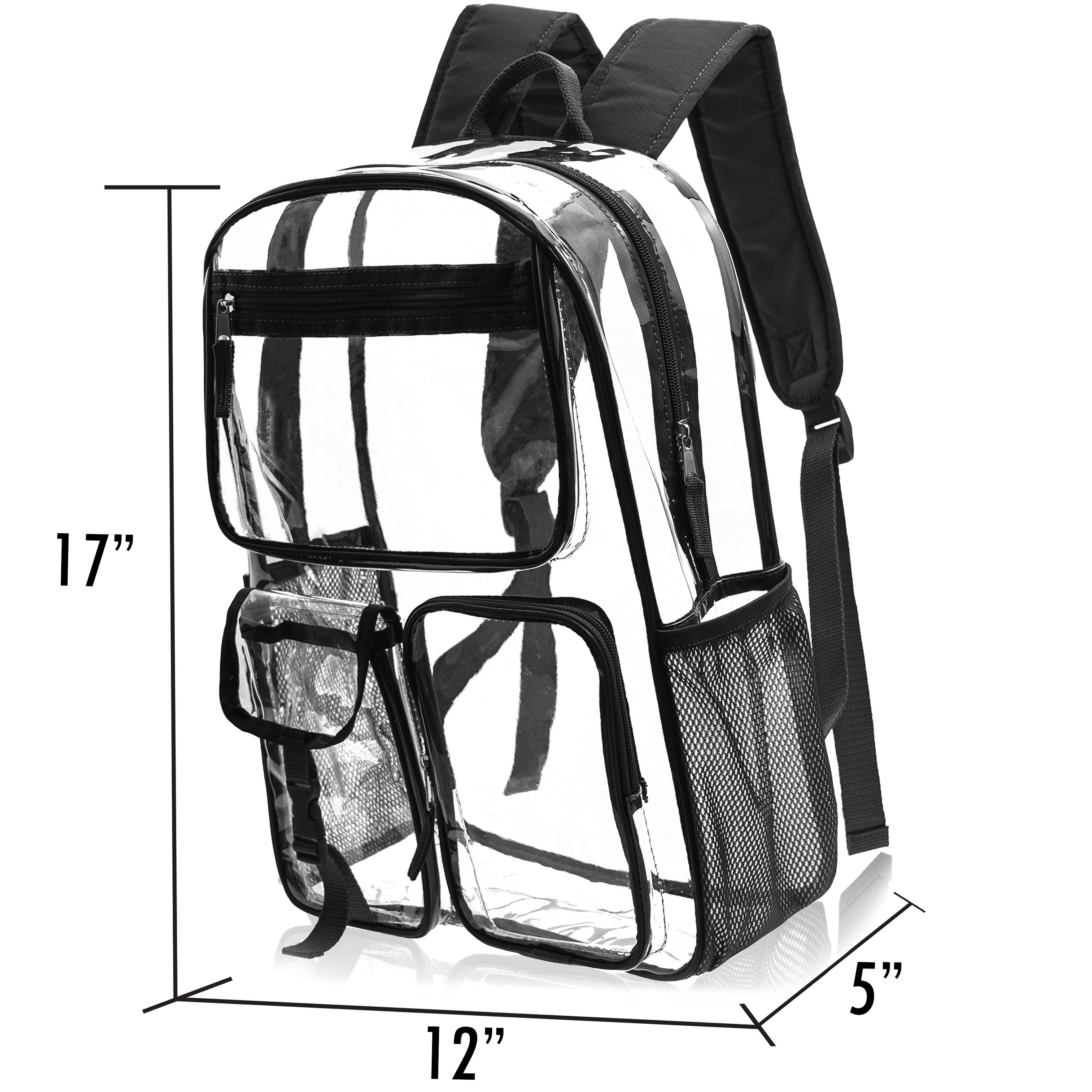 17" Premium Wholesale Clear Backpacks Black Only - Bulk Case of 24 Transparent Bookbags