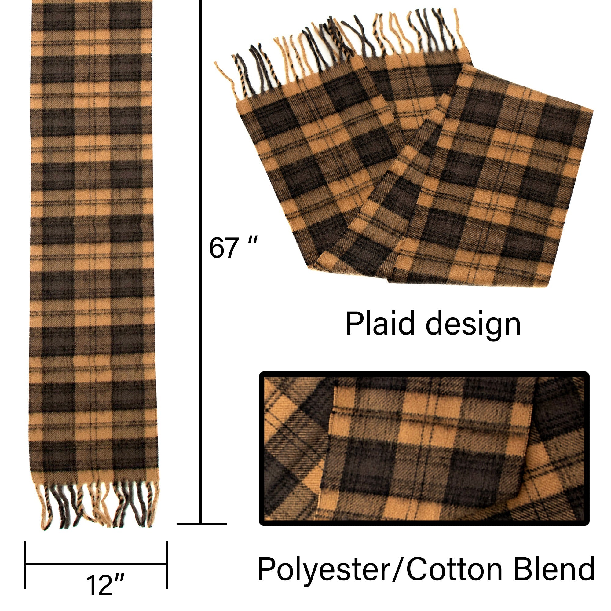 Unisex Wholesale Scarf in Brown Plaid Style - Bulk Case of 48