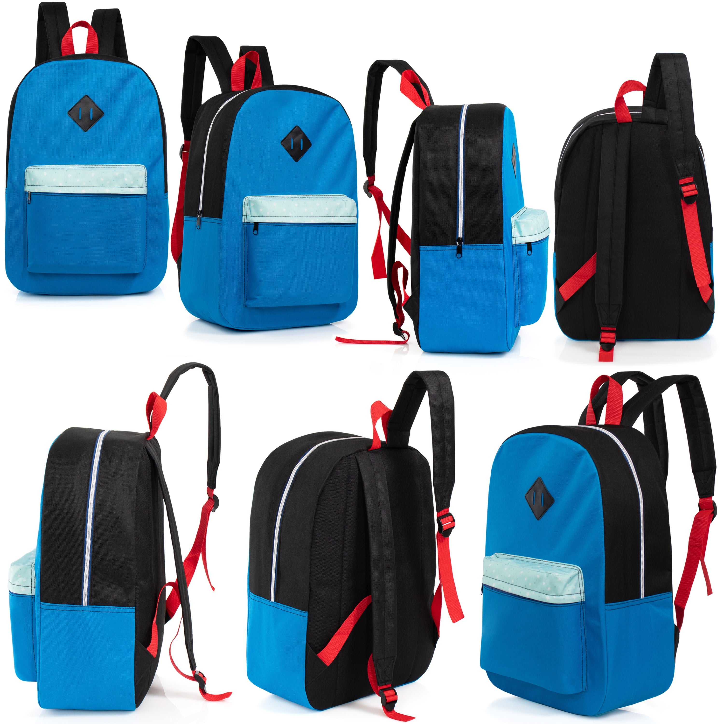 17” Diamond Patch Bulk Backpacks in 8 Colors with a Padded Back – Bulk Case of 24 Bookbags