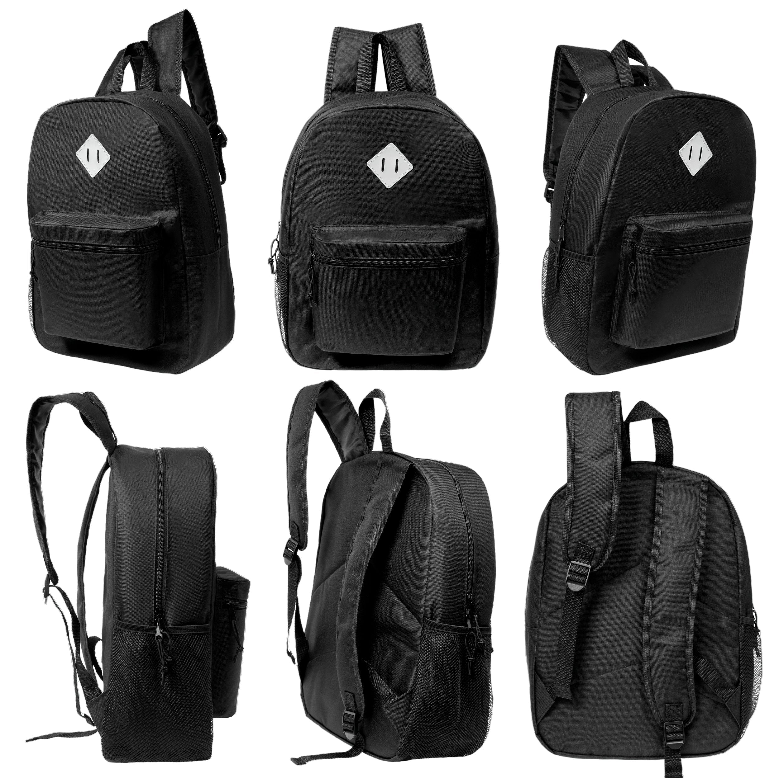 17 Inch Bulk Backpacks in Black with School Supply Kits Wholesale - Case of 12