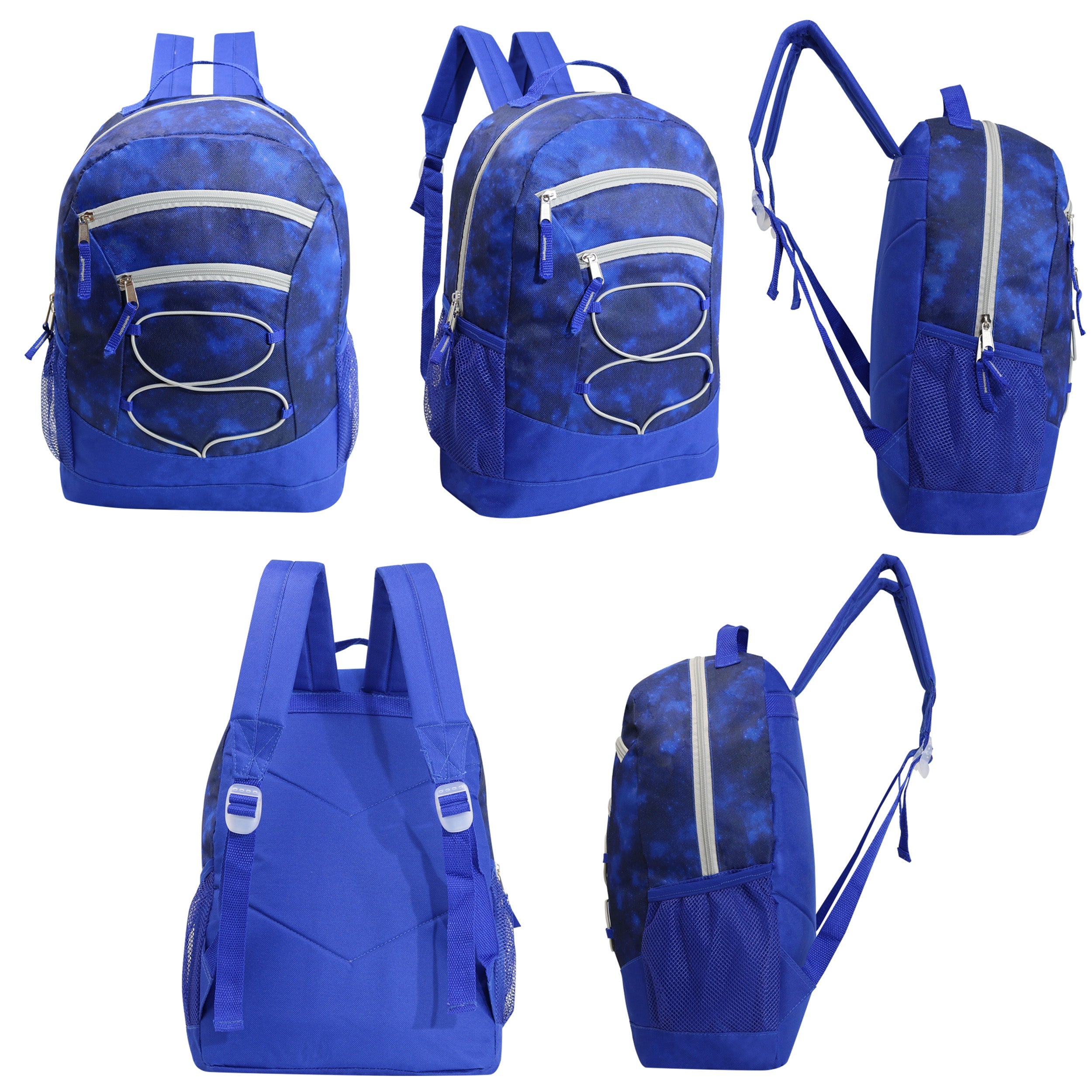 12 Multi-Color 17" Bungee Backpacks in Assorted Colors & 12 Bulk School Supply Kits of Your Choice