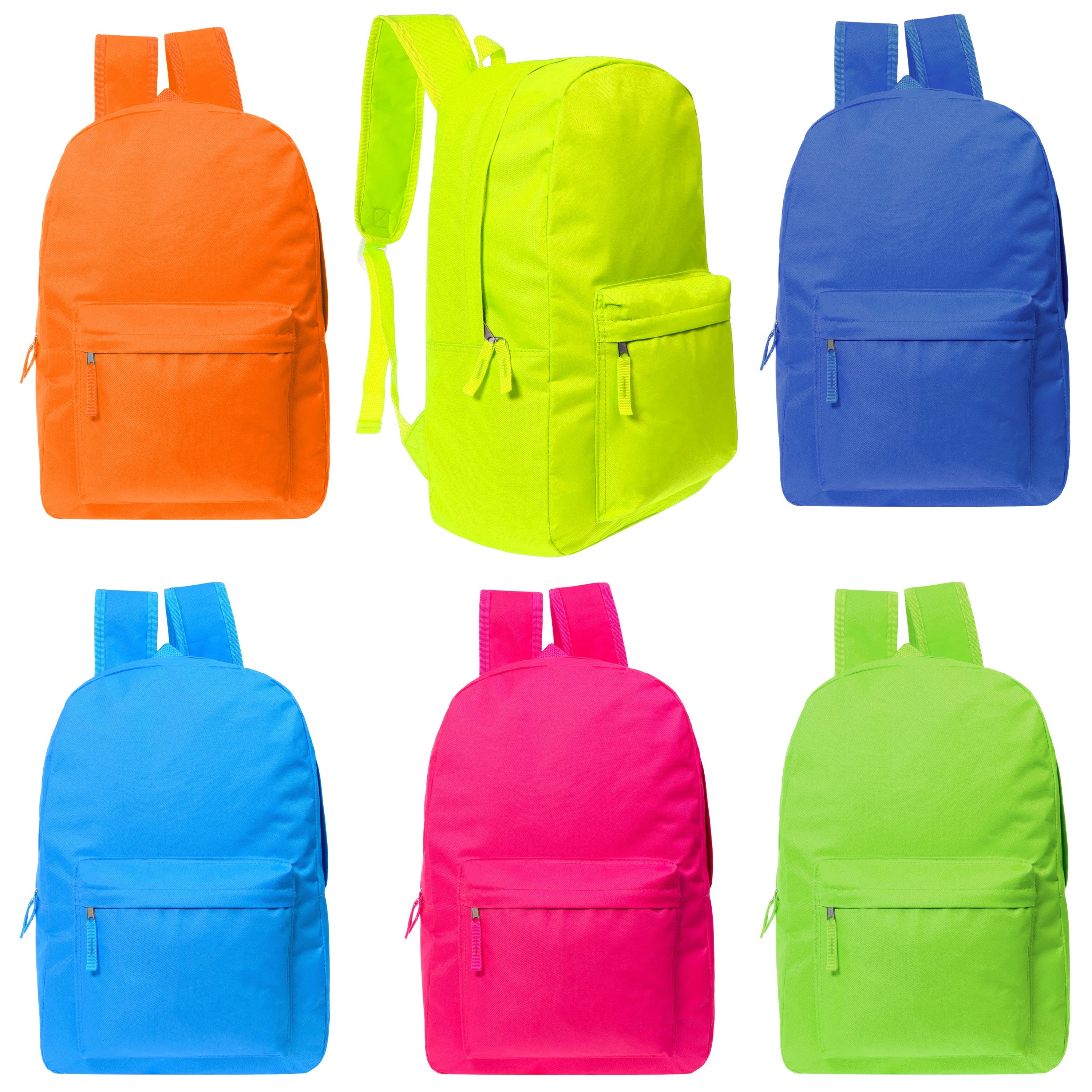 17 Inch Bulk Backpacks in Assorted Colors with School Supply Kits Wholesale - Case of 12