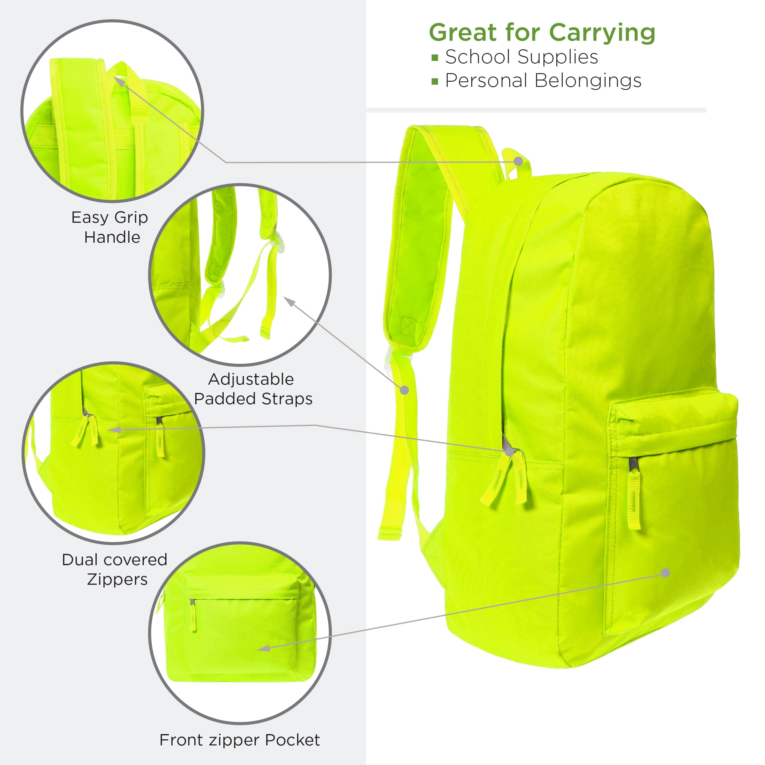 12 Wholesale Backpacks in 6 Bright Colors & 12 Bulk School Supply Kits of Your Choice