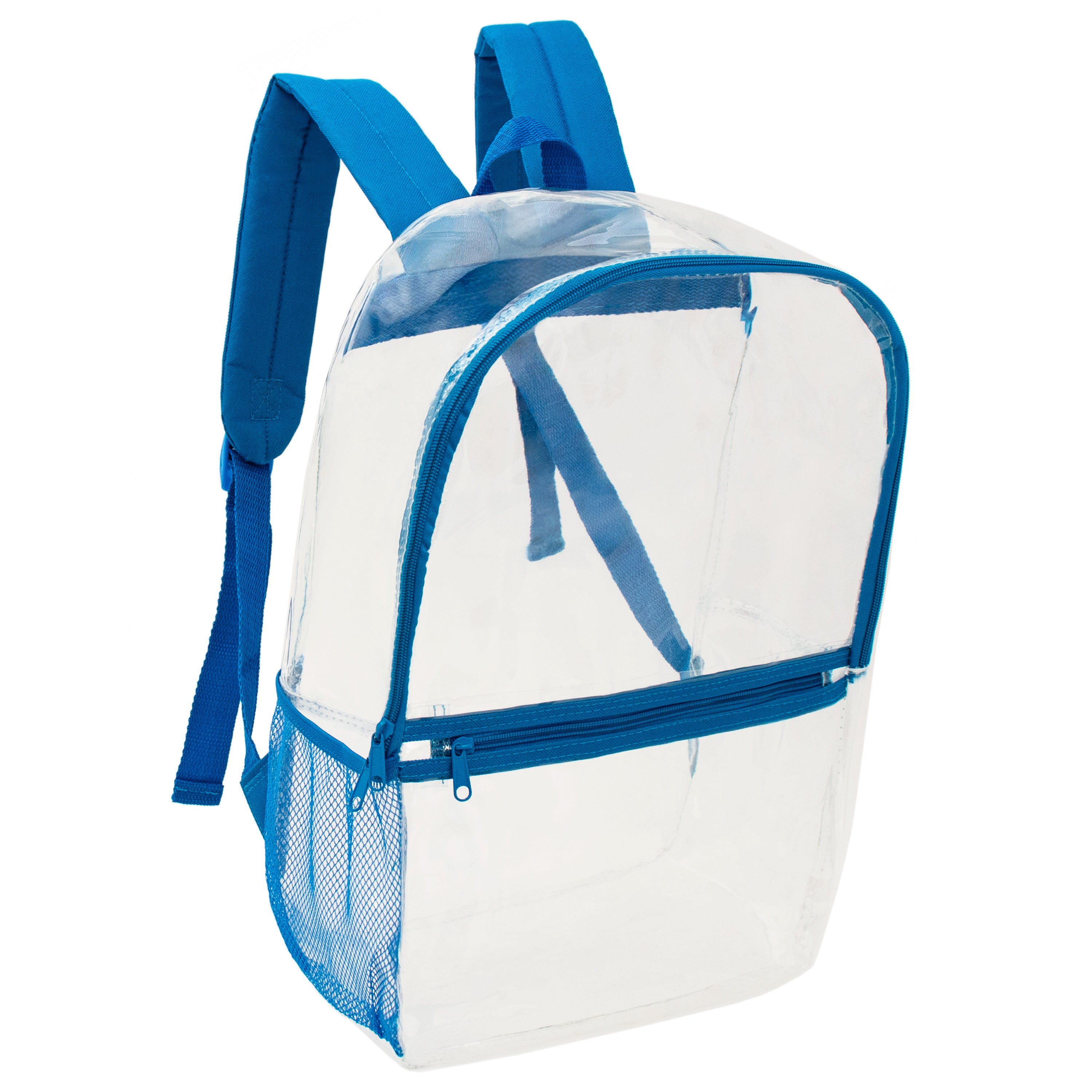12 Clear 17" Wholesale Backpacks in Assorted Colors & 12 Bulk School Supply Kits of Your Choice