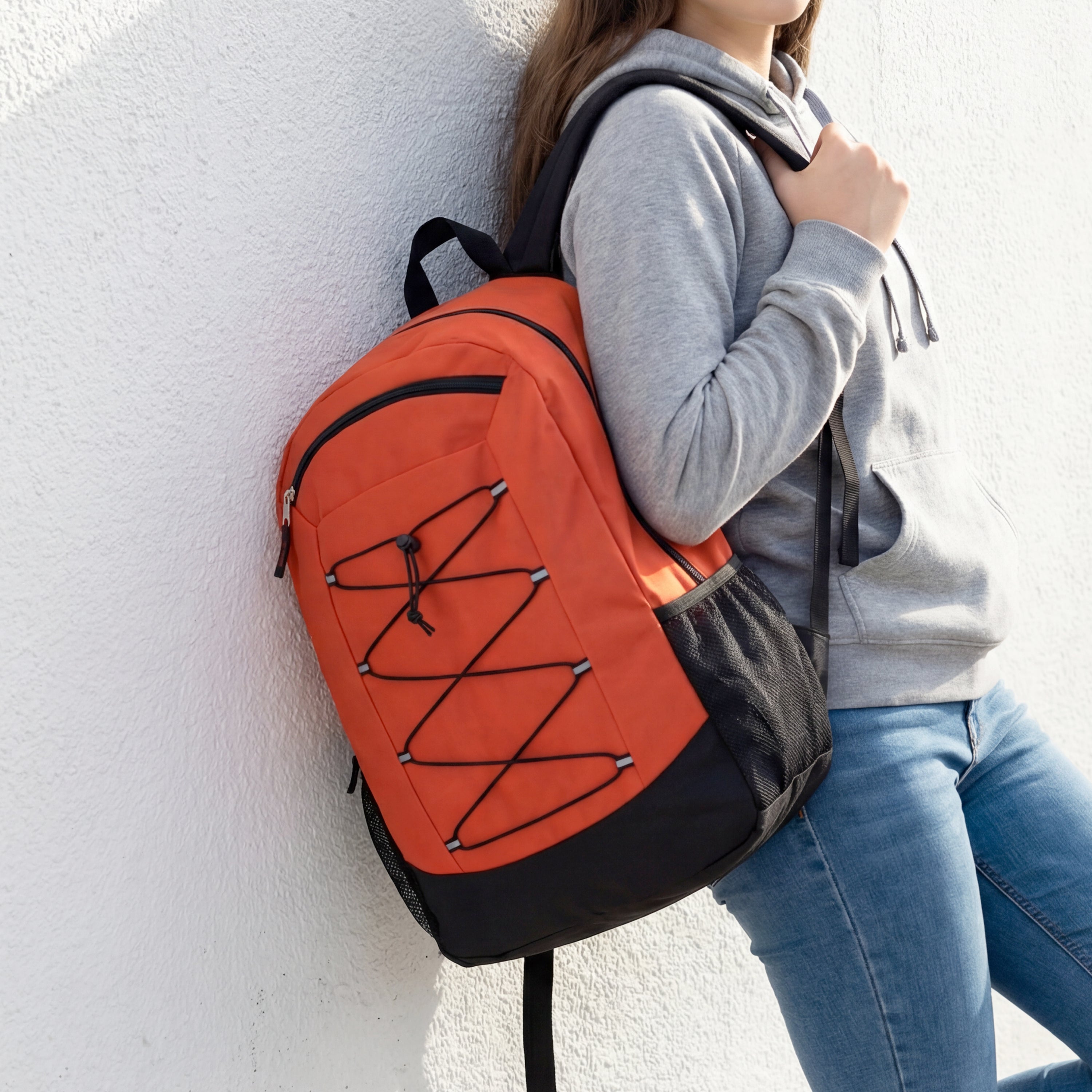 19" Wholesale Bungee Backpacks in 6 Colors | Dual Mesh Side Pockets - Bulk Case of 24 Bookbags