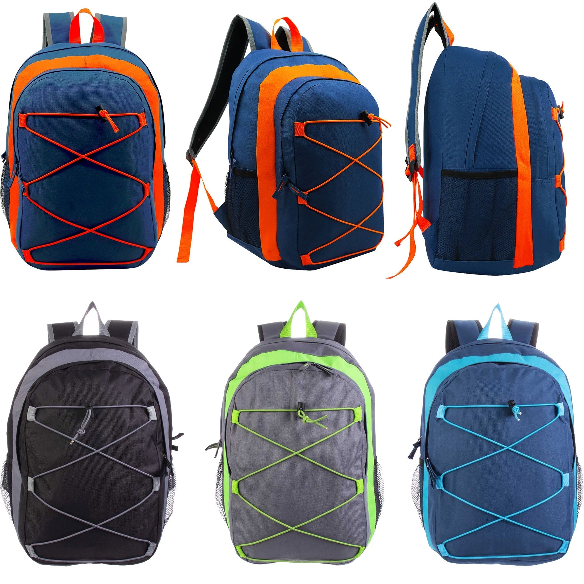 12 Bungee 17" Premium Backpacks & Your Choice of 12 Winter Item Sets - Wholesale Care Package: Homeless, Emergency, Charity