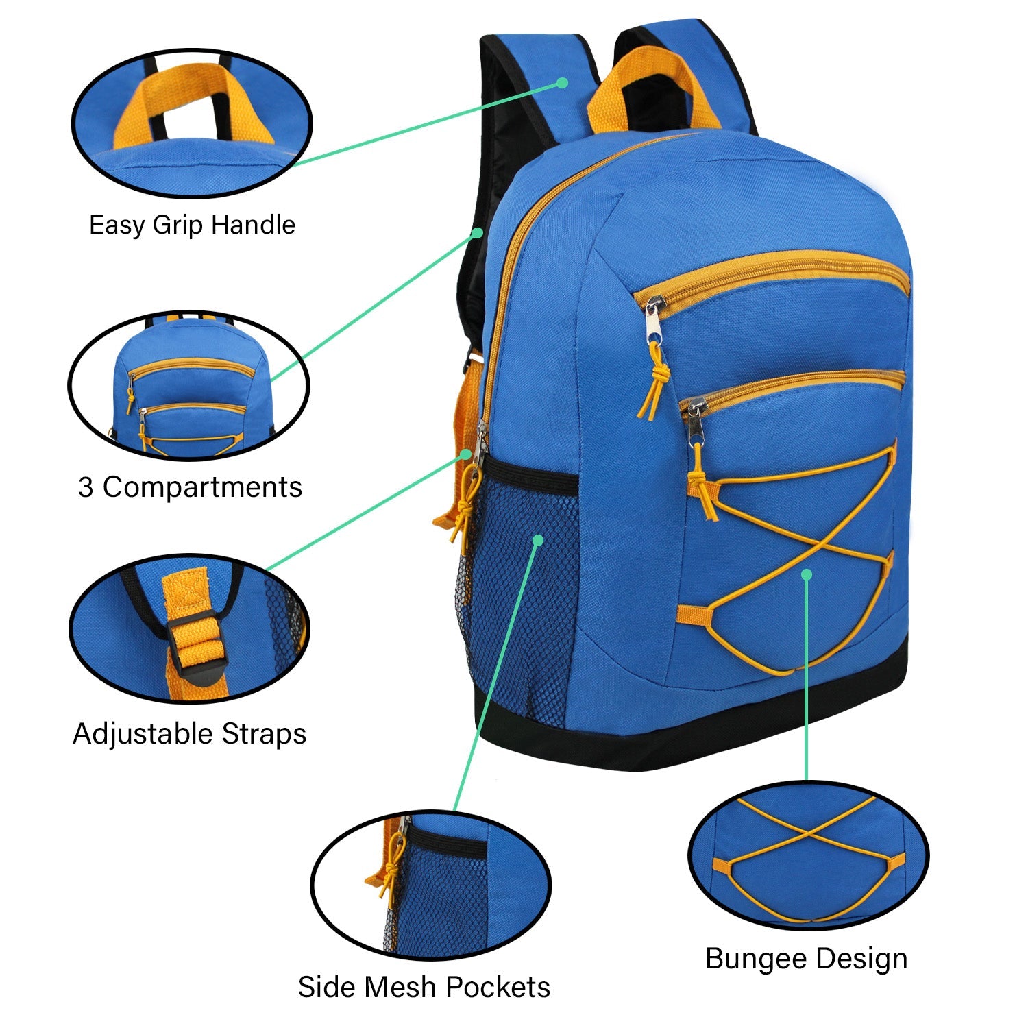 12 Bungee 17" Assorted Color Backpacks & Your Choice of 12 Winter Item Sets - Wholesale Care Package: Homeless, Emergency, Charity