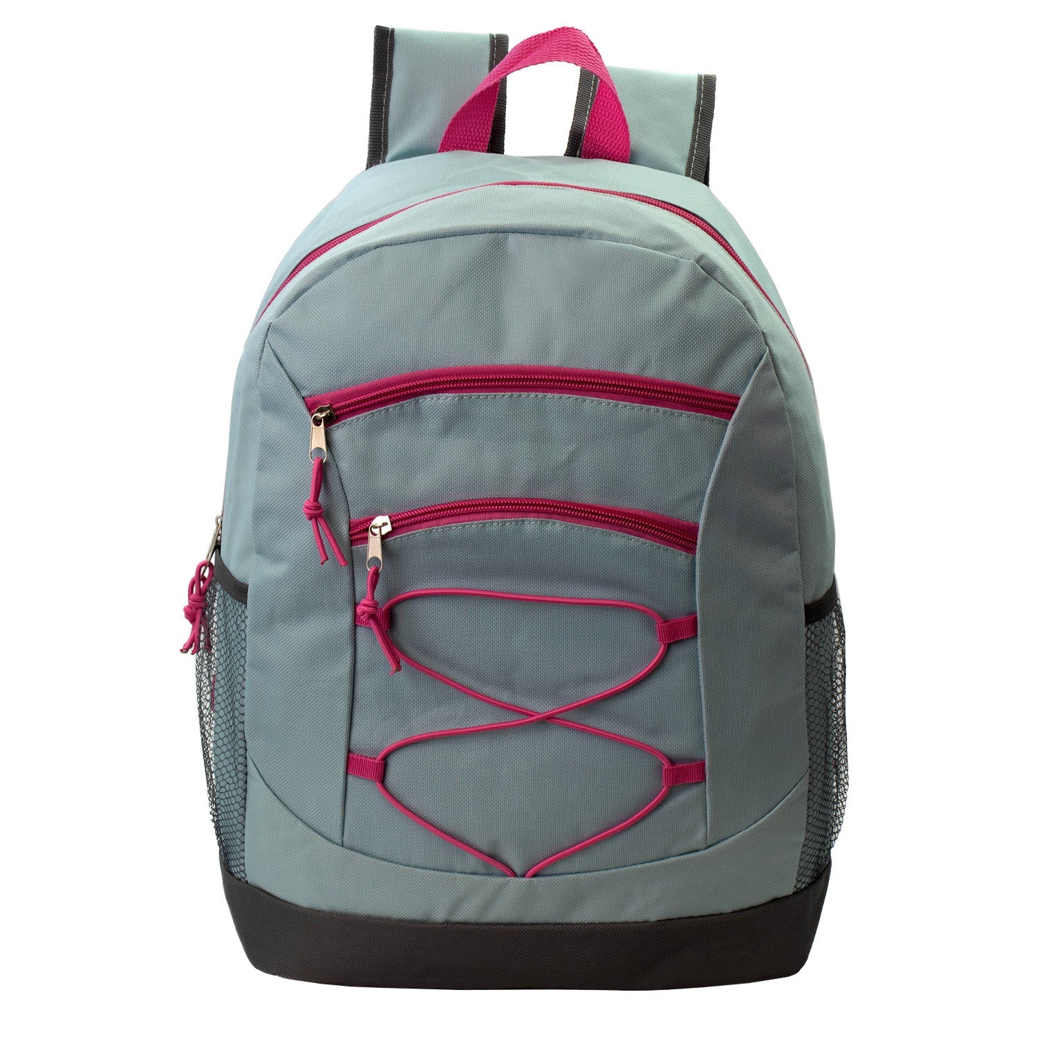 17" Wholesale Bungee Backpacks in 8 Assorted Colors - Bulk Case of 24 Bookbags