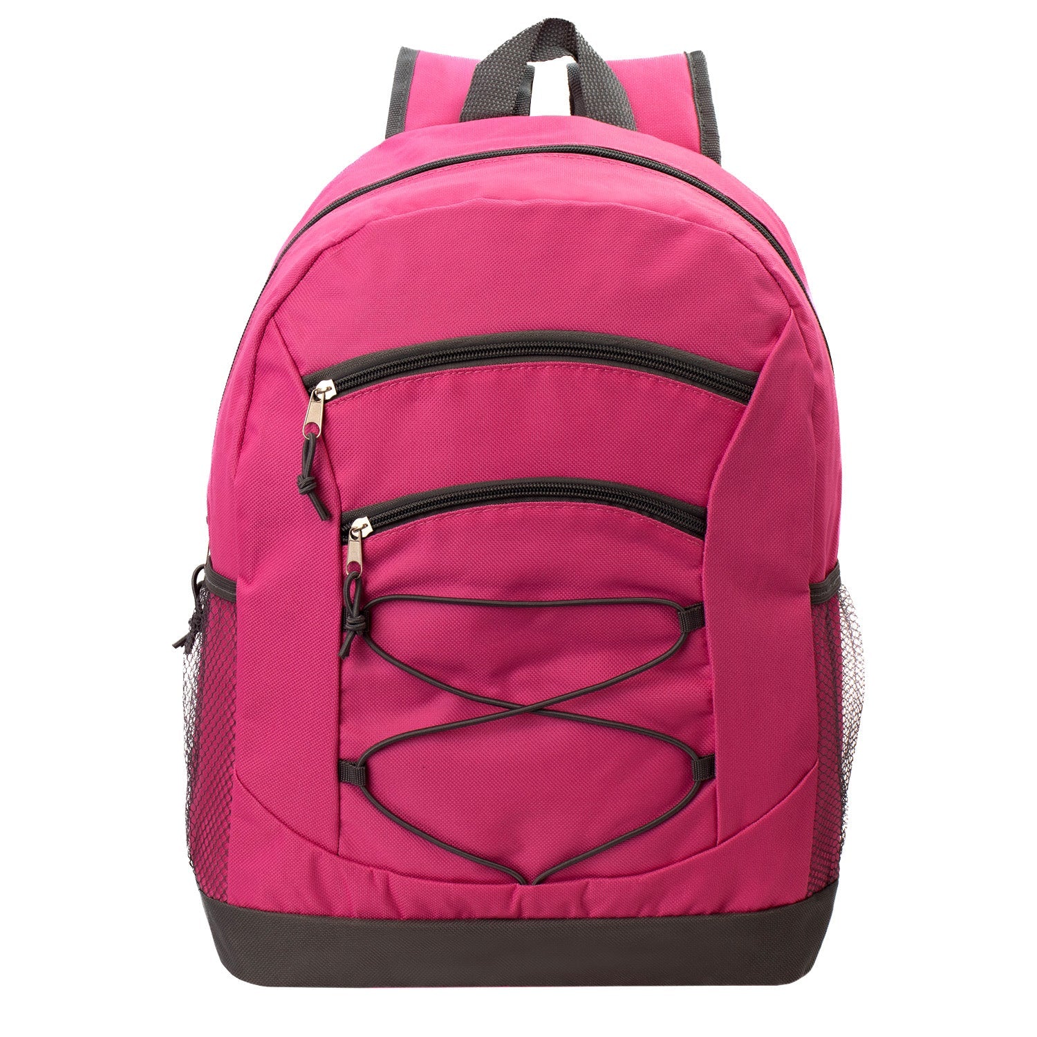 17" Wholesale Bungee Backpacks in 8 Assorted Colors - Bulk Case of 24 Bookbags