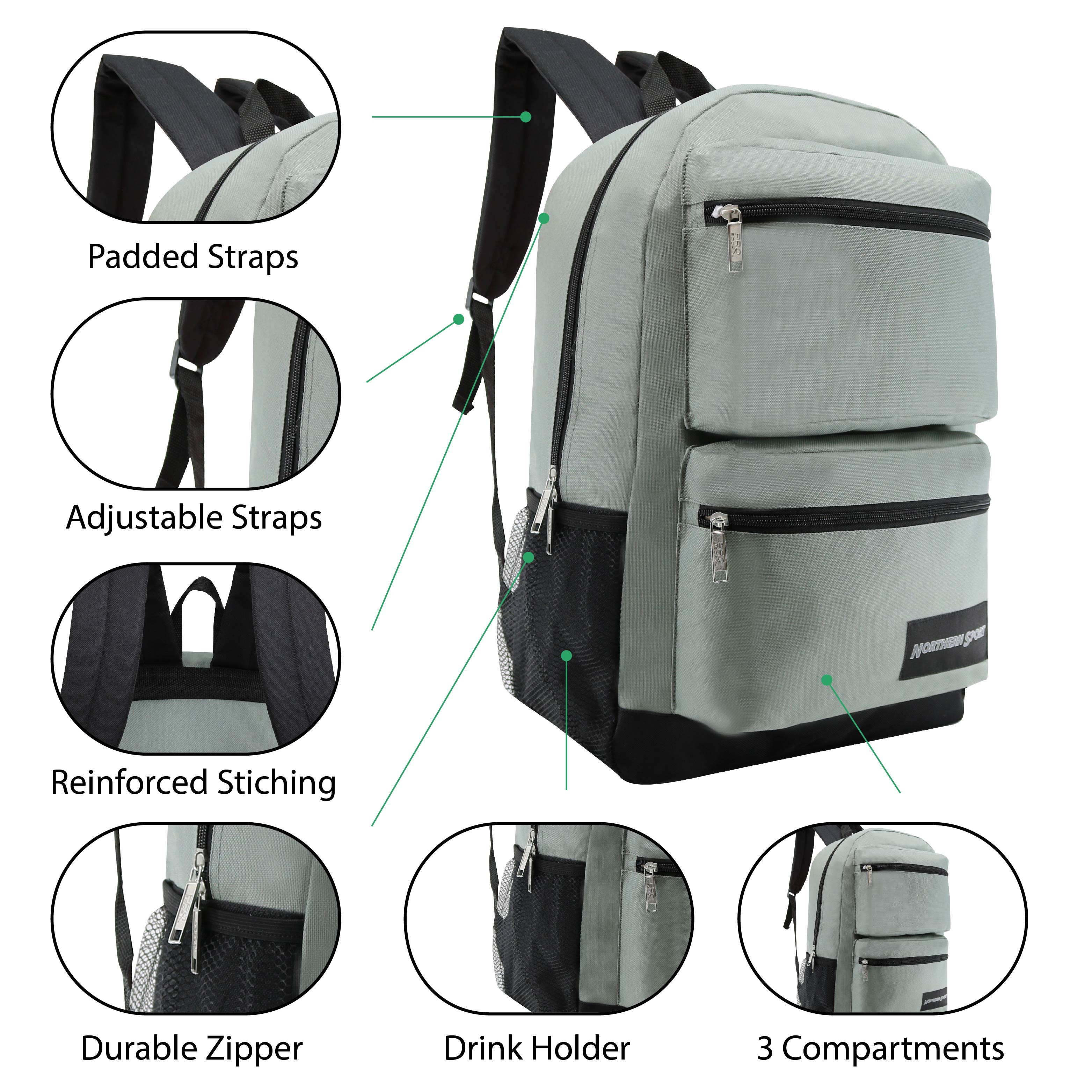 12 19" Premium 3 Zip Backpacks & Your Choice of 12 Bulk Winter Item Sets - Wholesale Care Package: Homeless, Emergency, Charity