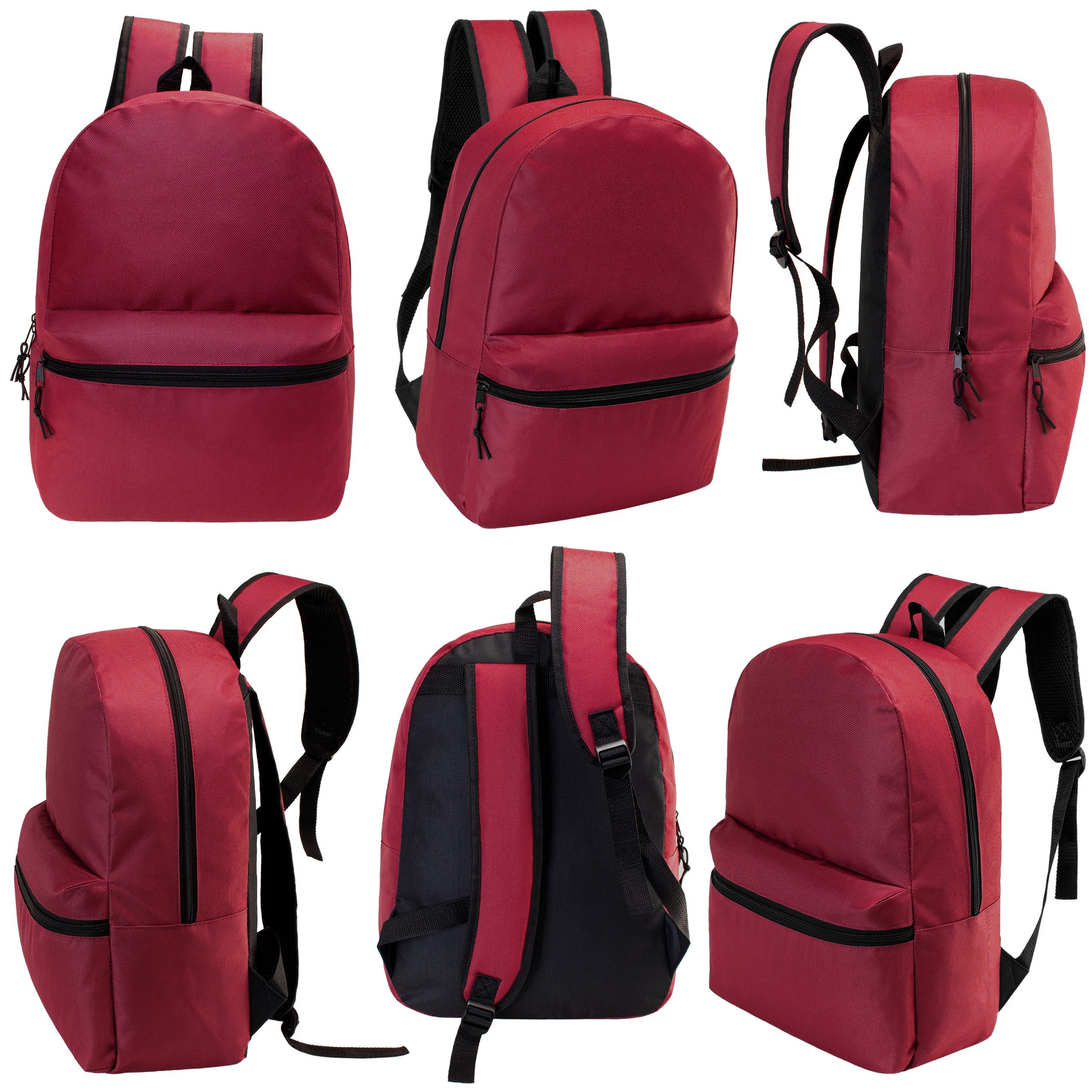 12 Wholesale 17" Basic Backpacks in Burgundy & 12 Bulk School Supply Kits of Your Choice