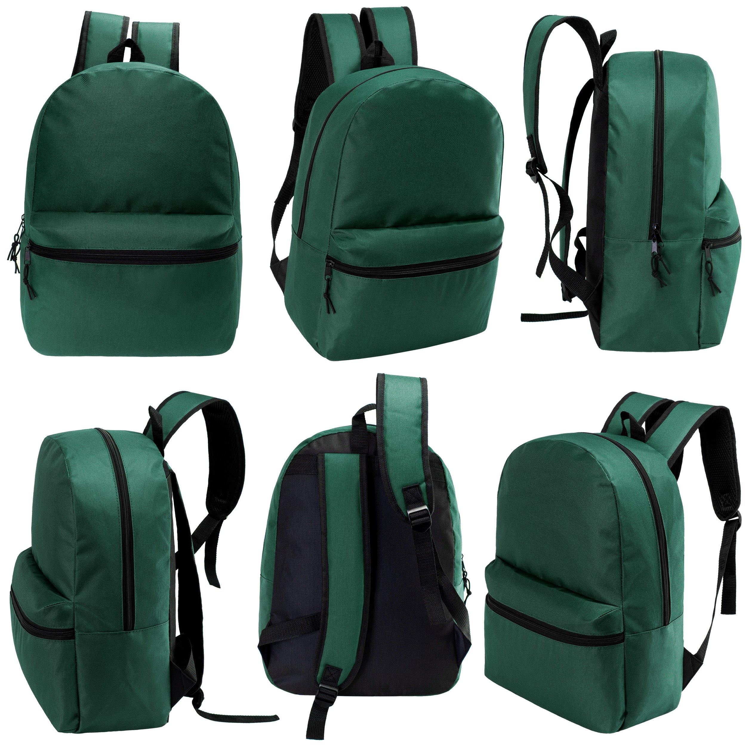 12 Wholesale 17" Basic Backpacks in Dark Green & 12 Bulk School Supply Kits of Your Choice