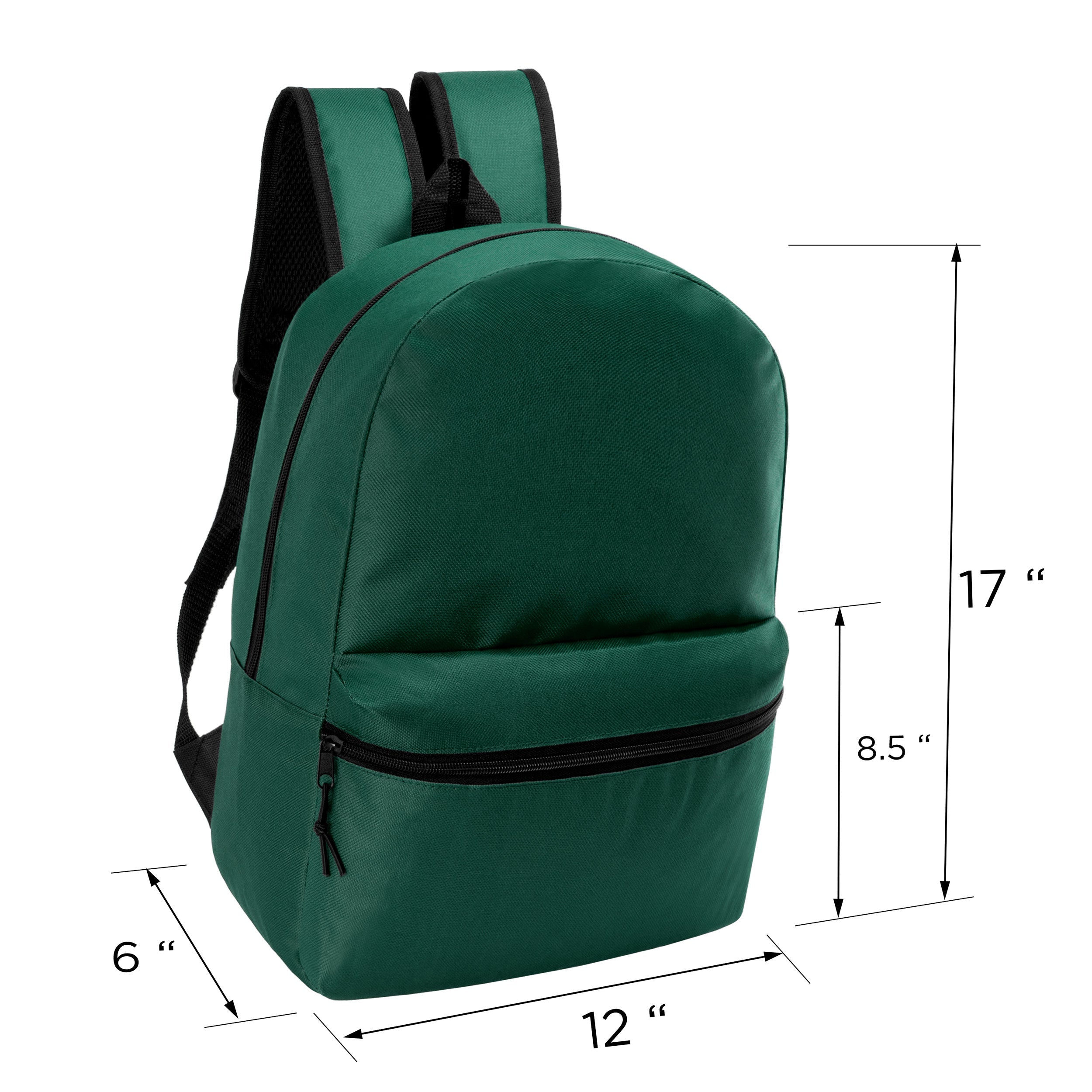 12 Wholesale 17" Basic Backpacks in Dark Green & 12 Bulk School Supply Kits of Your Choice