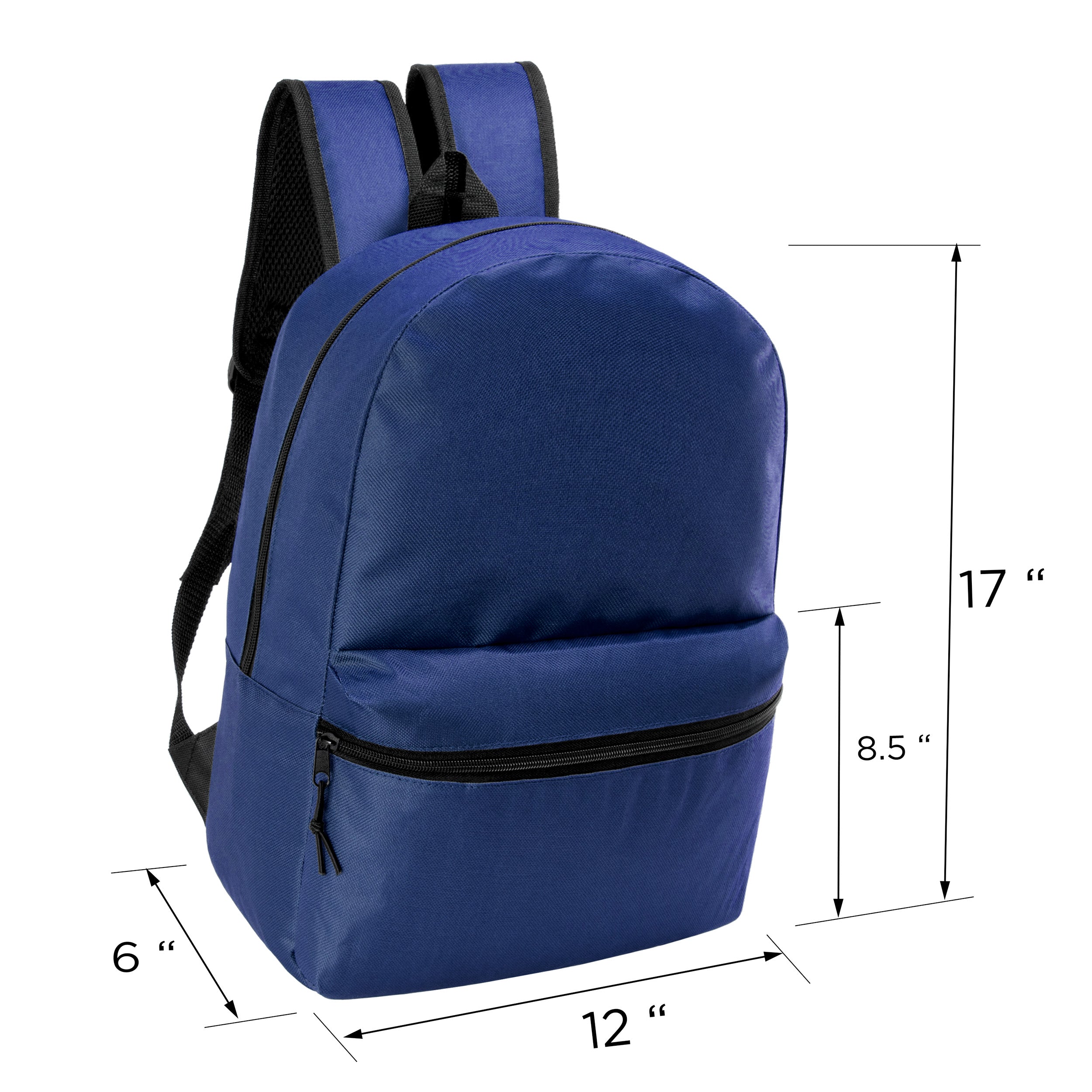12 Wholesale 17" Basic Backpacks in Navy Blue & 12 Bulk School Supply Kits of Your Choice