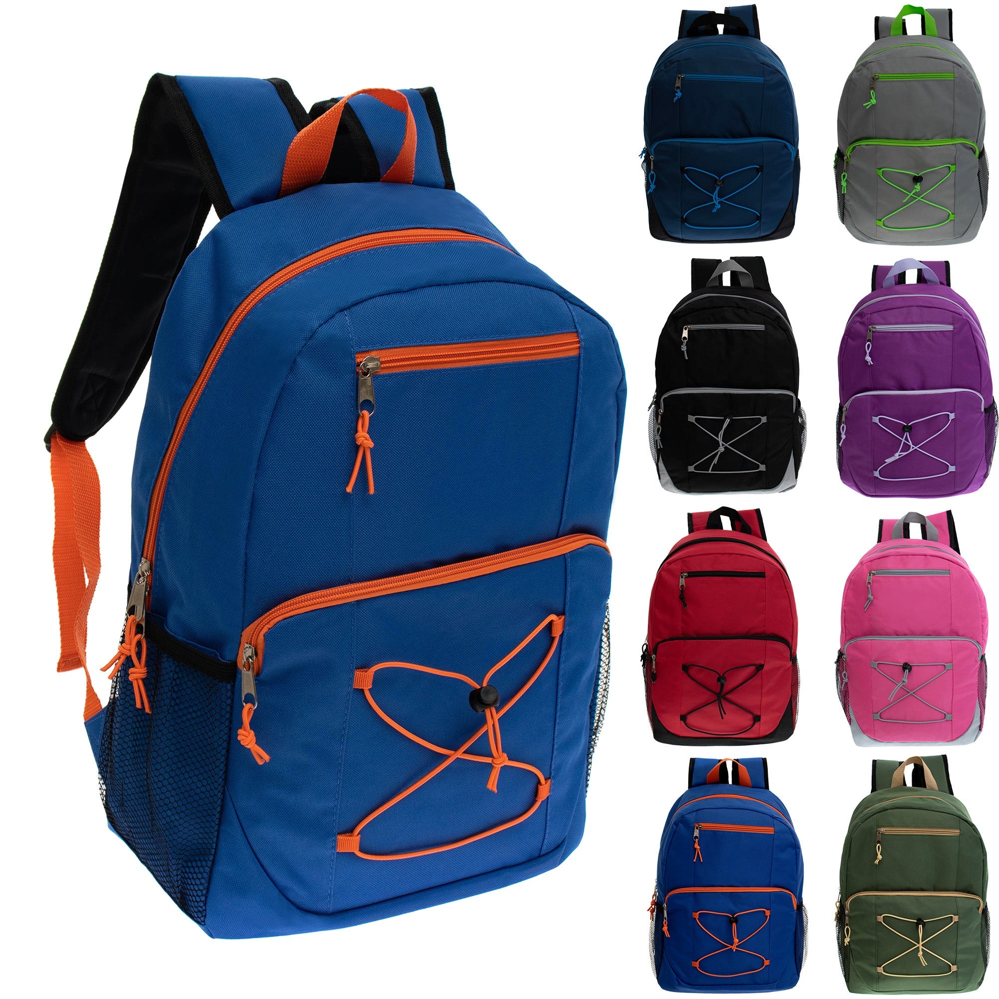 17 Inch Bulk Backpacks in Assorted Colors with School Supply Kits Wholesale - Kit of 12