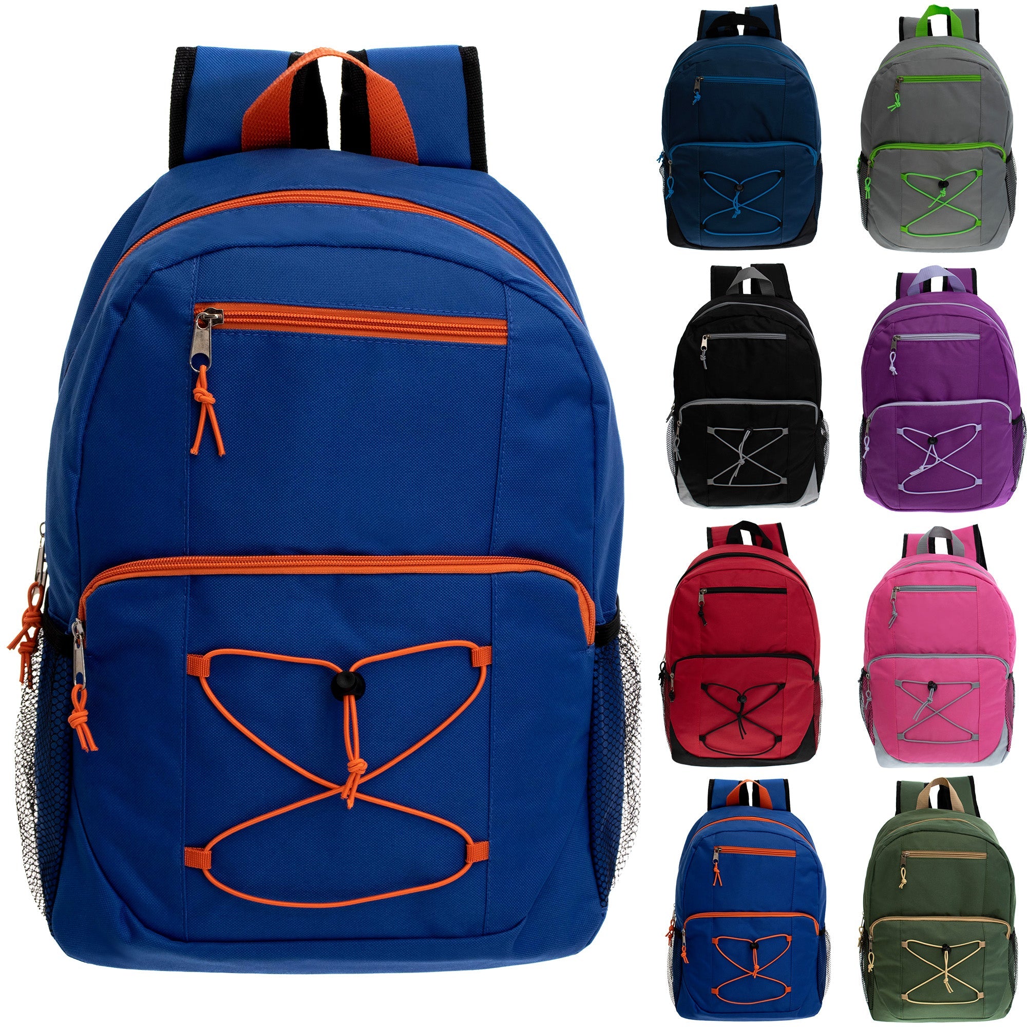 17 Inch Bulk Backpacks in Assorted Colors with School Supply Kits Wholesale - Kit of 12