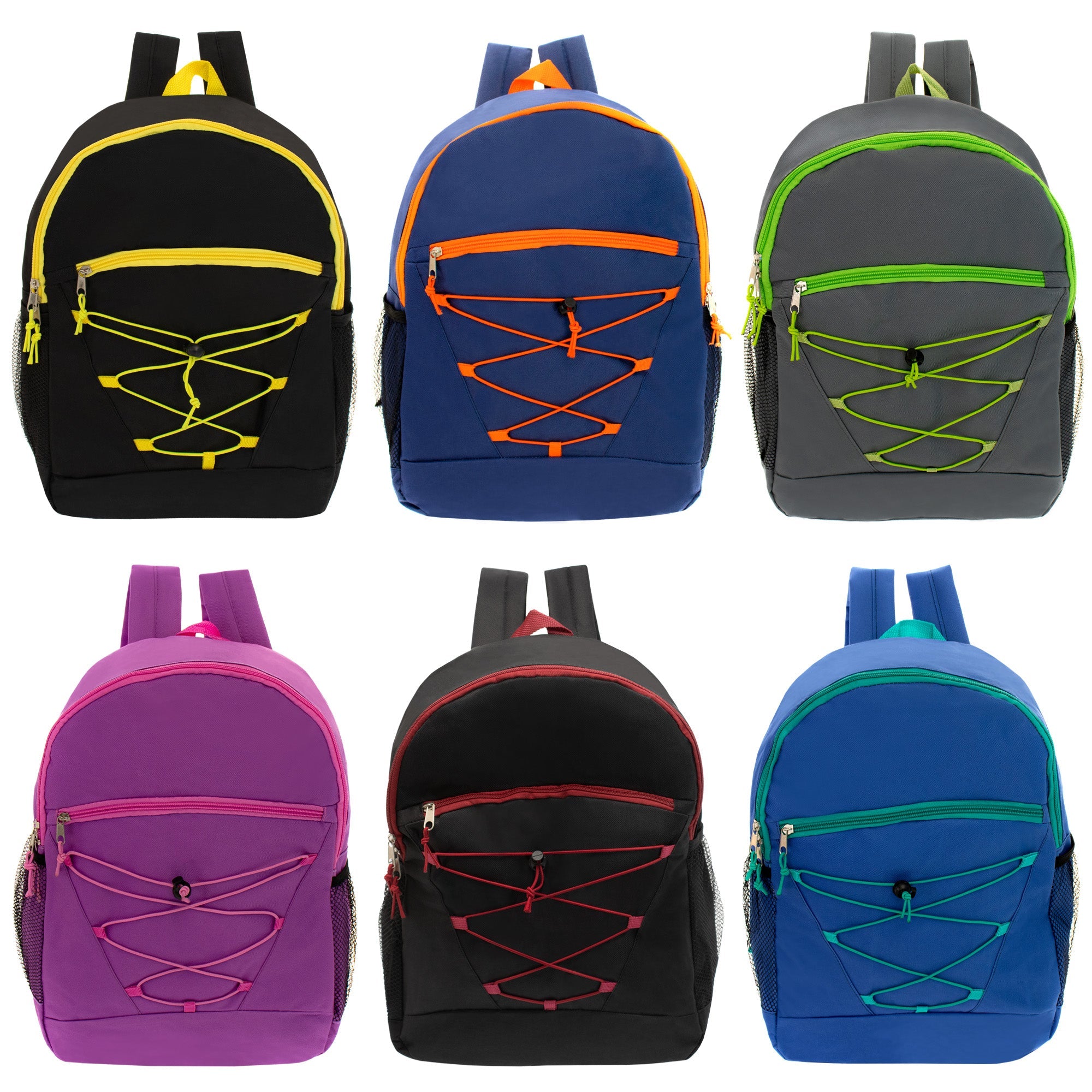 12 Bungee 17" Backpacks in 6 Colors & Your Choice of 12 Winter Item Sets - Wholesale Care Package: Homeless, Emergency, Charity