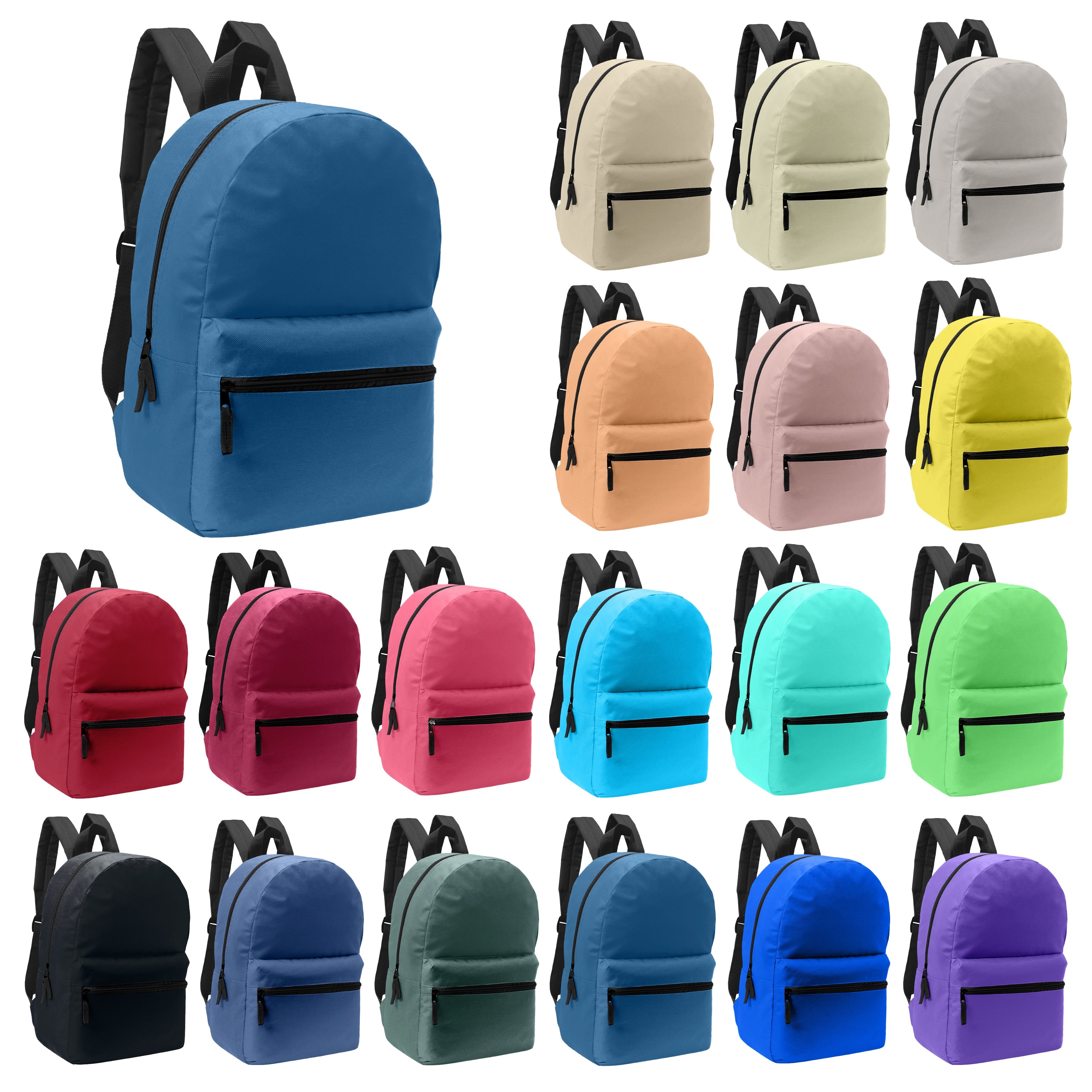 12 Wholesale Random Color 17" Backpacks and 12 Bulk School Supply Kits of Your Choice