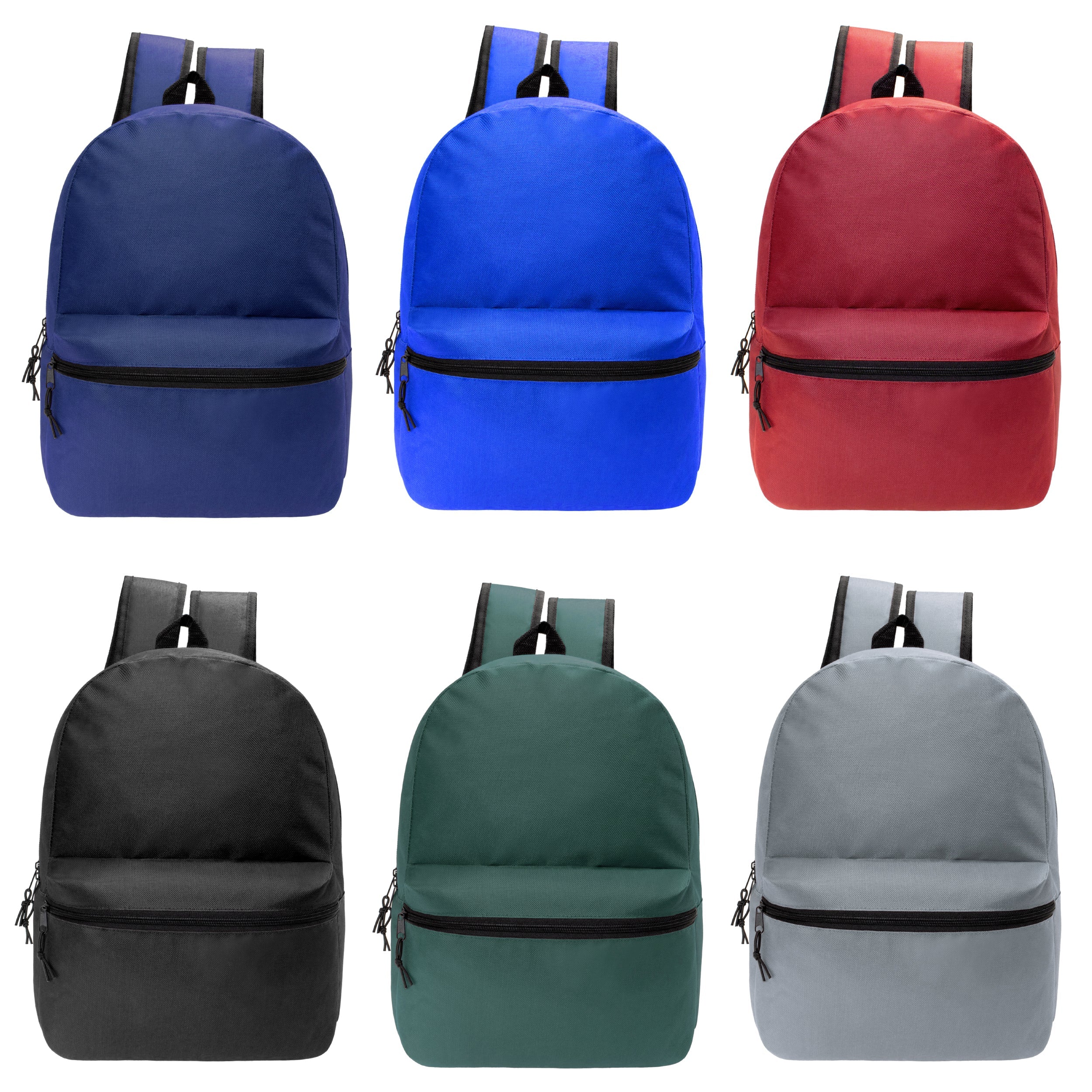 12 Wholesale 17" Basic Wholesale Backpack in 6 Colors & 12 Bulk School Supply Kits of Your Choice