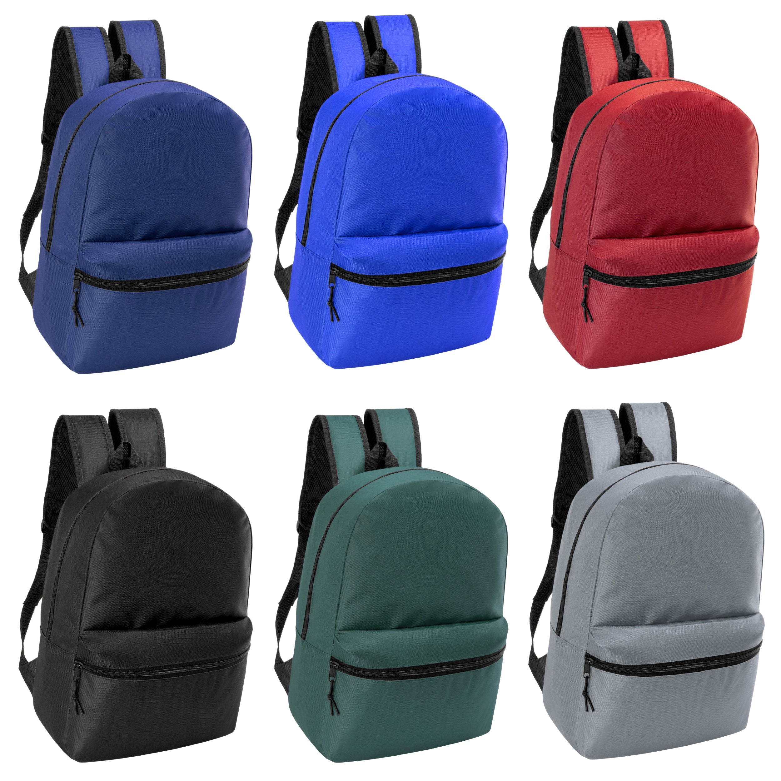 12 Wholesale 17" Basic Wholesale Backpack in 6 Colors & 12 Bulk School Supply Kits of Your Choice