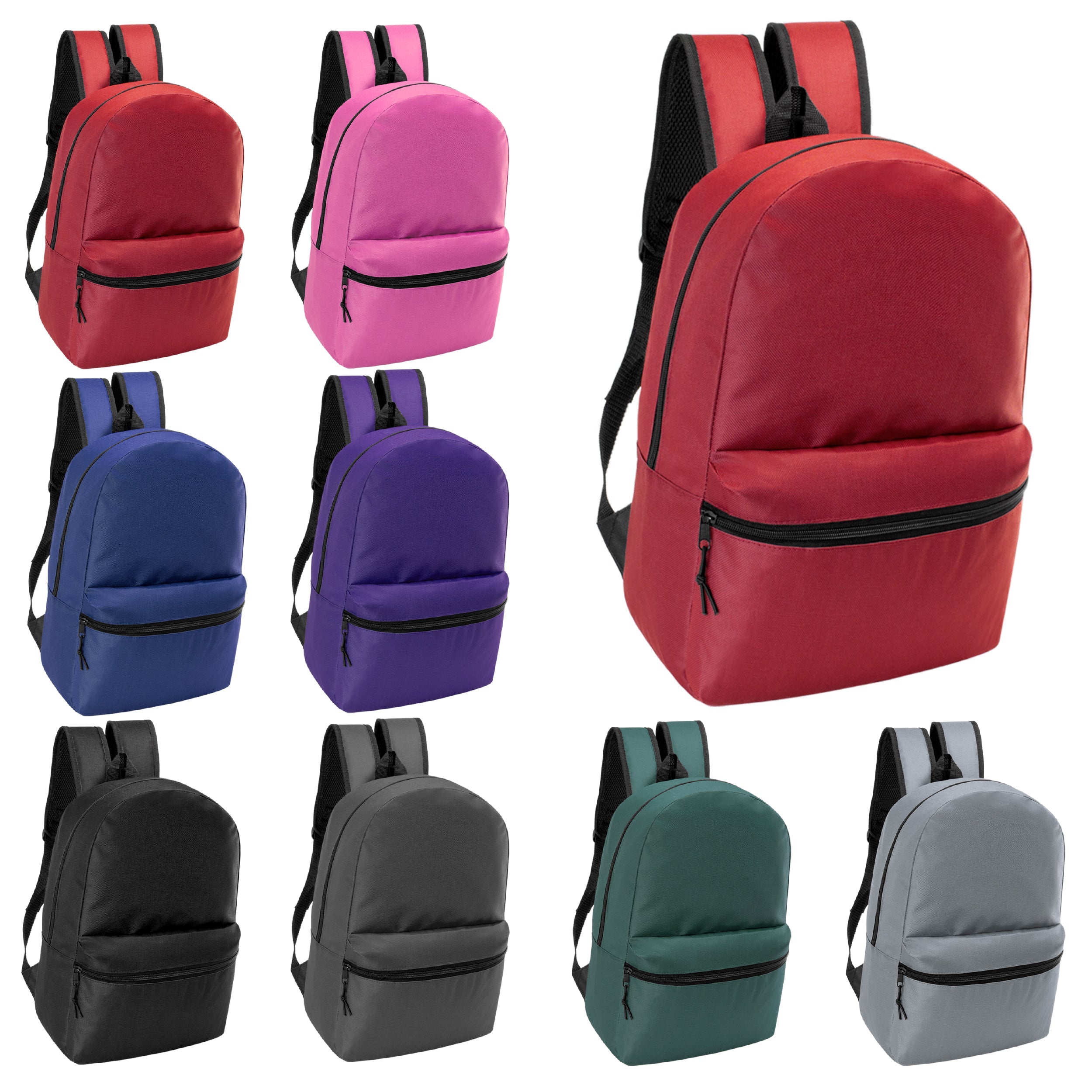 12 Basic 17" Backpacks in 8 Colors & Your Choice of 12 Winter Item Sets - Wholesale Care Package: Homeless, Emergency, Charity