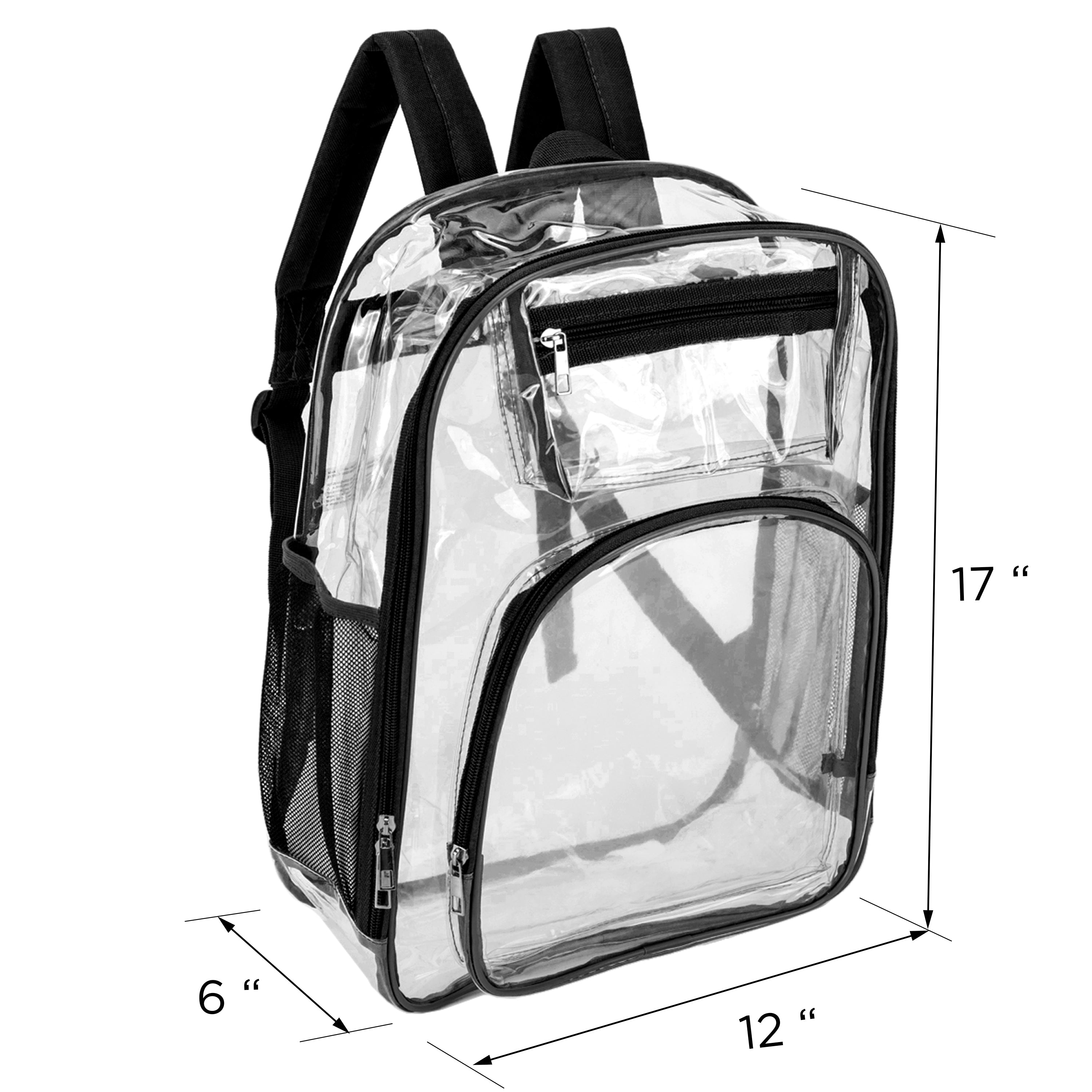 12 Premium 17" Wholesale Clear Backpacks w/Black Trim & 12 Bulk School Supply Kits of Your Choice