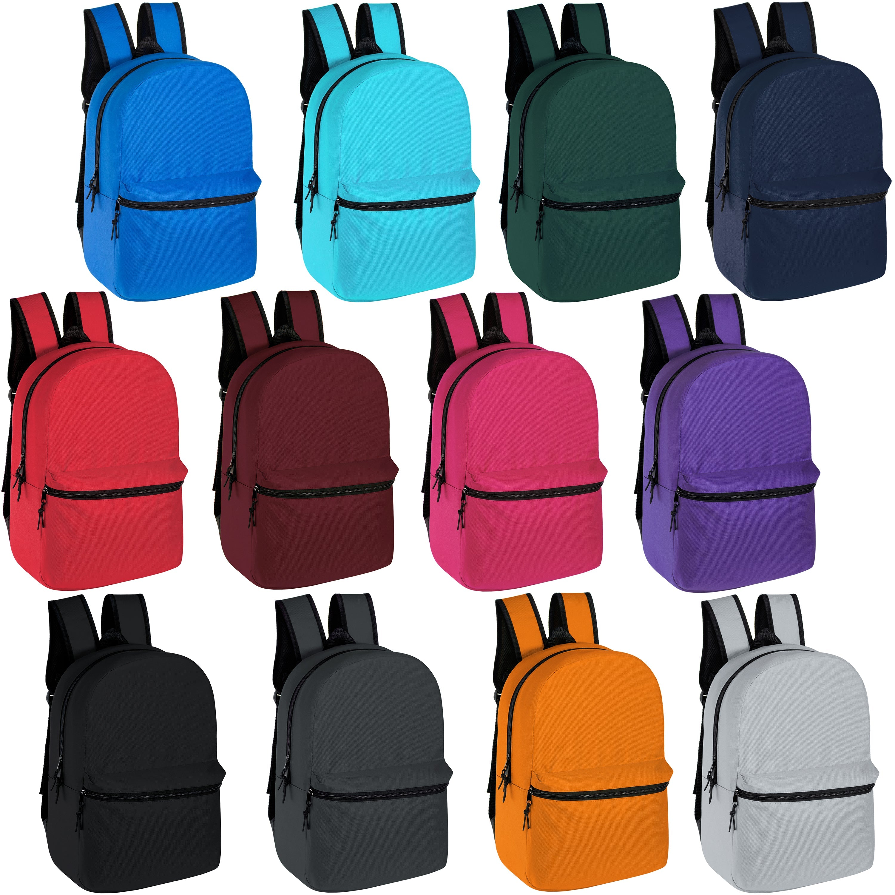 12 Classic 16" Backpacks in 12 Colors, 12 Winter Item Sets & Your Choice of 12 Bulk Hygiene Kits - Wholesale Homeless Care Package