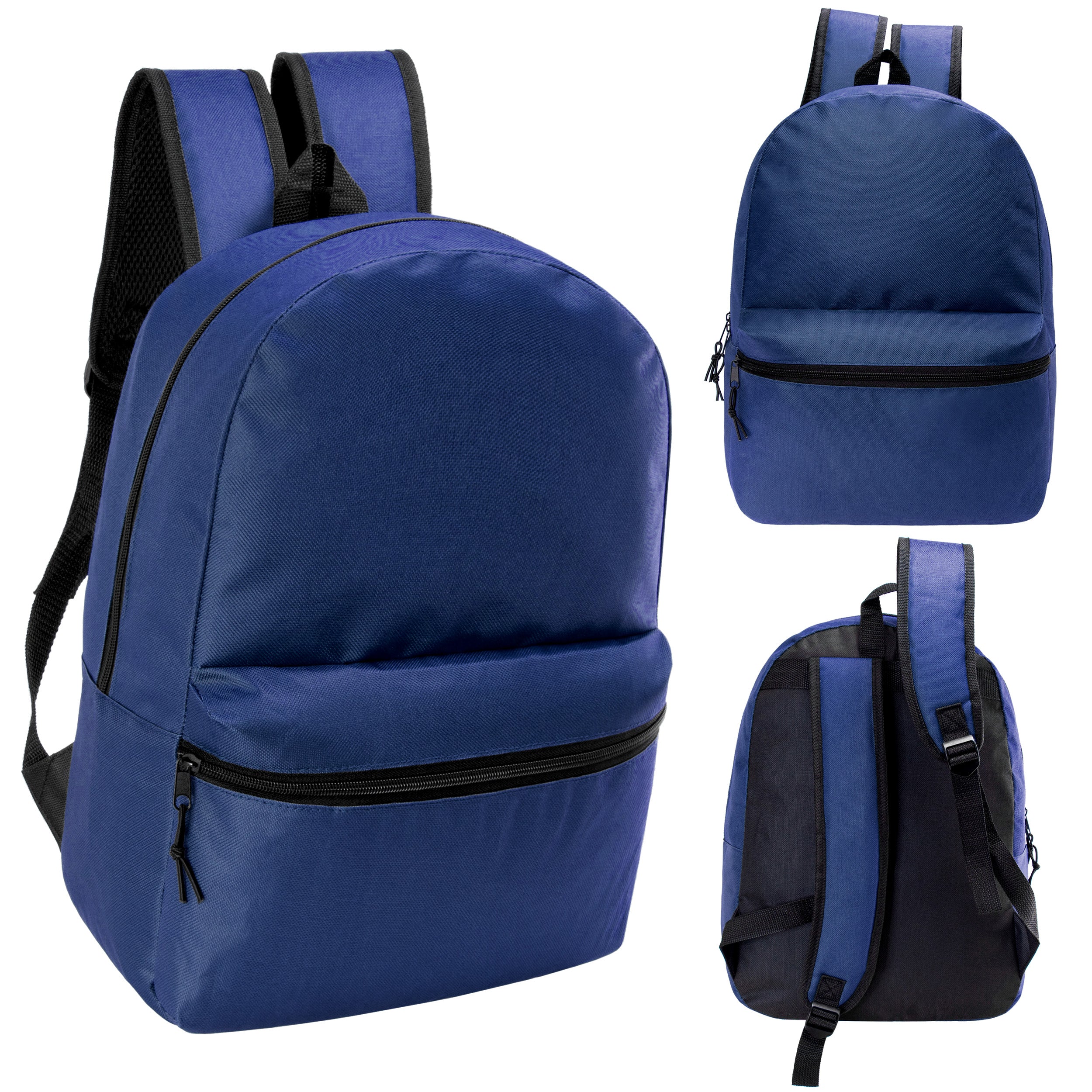 12 Basic 17" Backpacks in Navy Blue, 12 Winter Item Sets & Your Choice of 12 Bulk Hygiene Kits - Wholesale Homeless Care Package