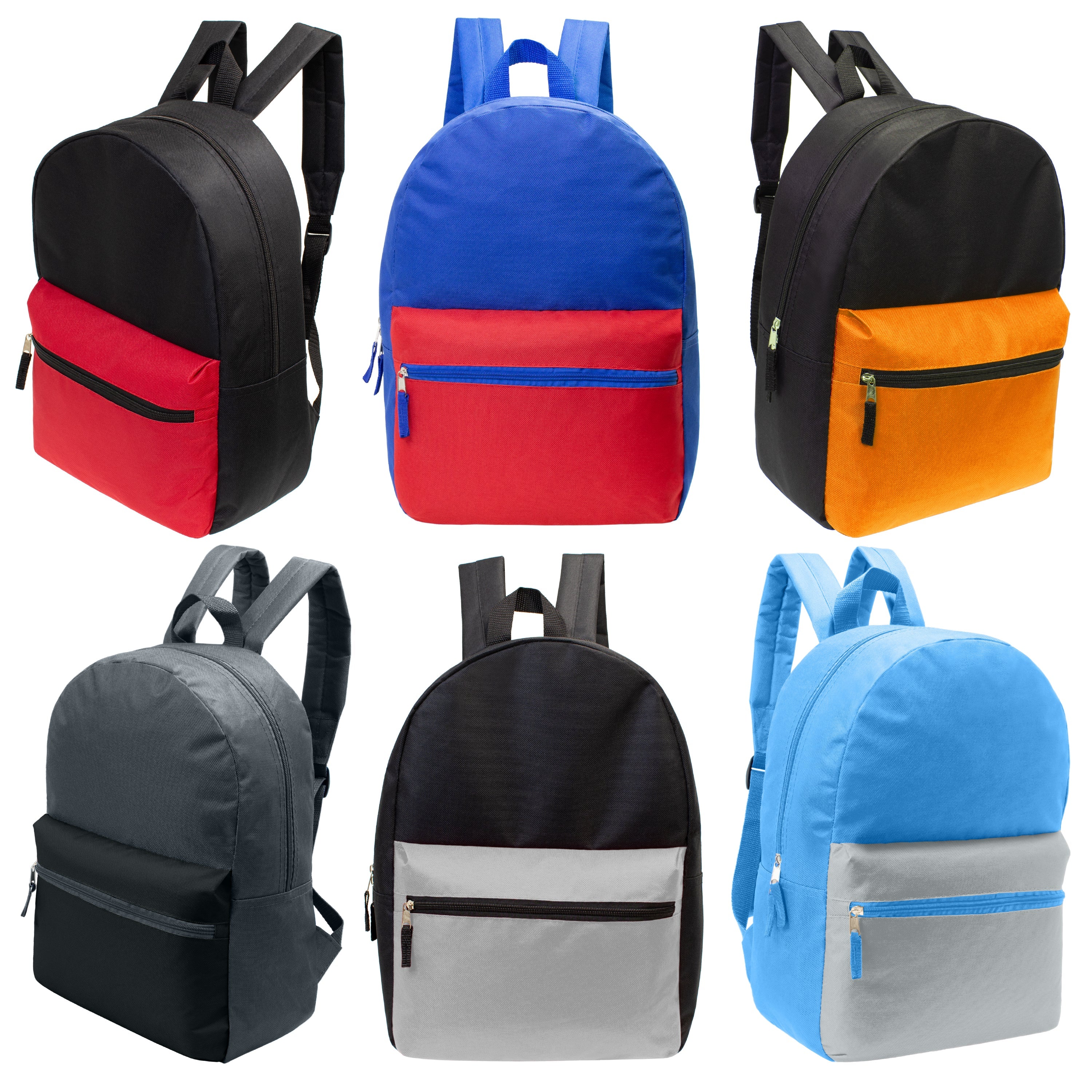 12 Multi Color Kids Basic Backpacks in Assorted Colors & 12 Bulk School Supply Kits of Your Choice