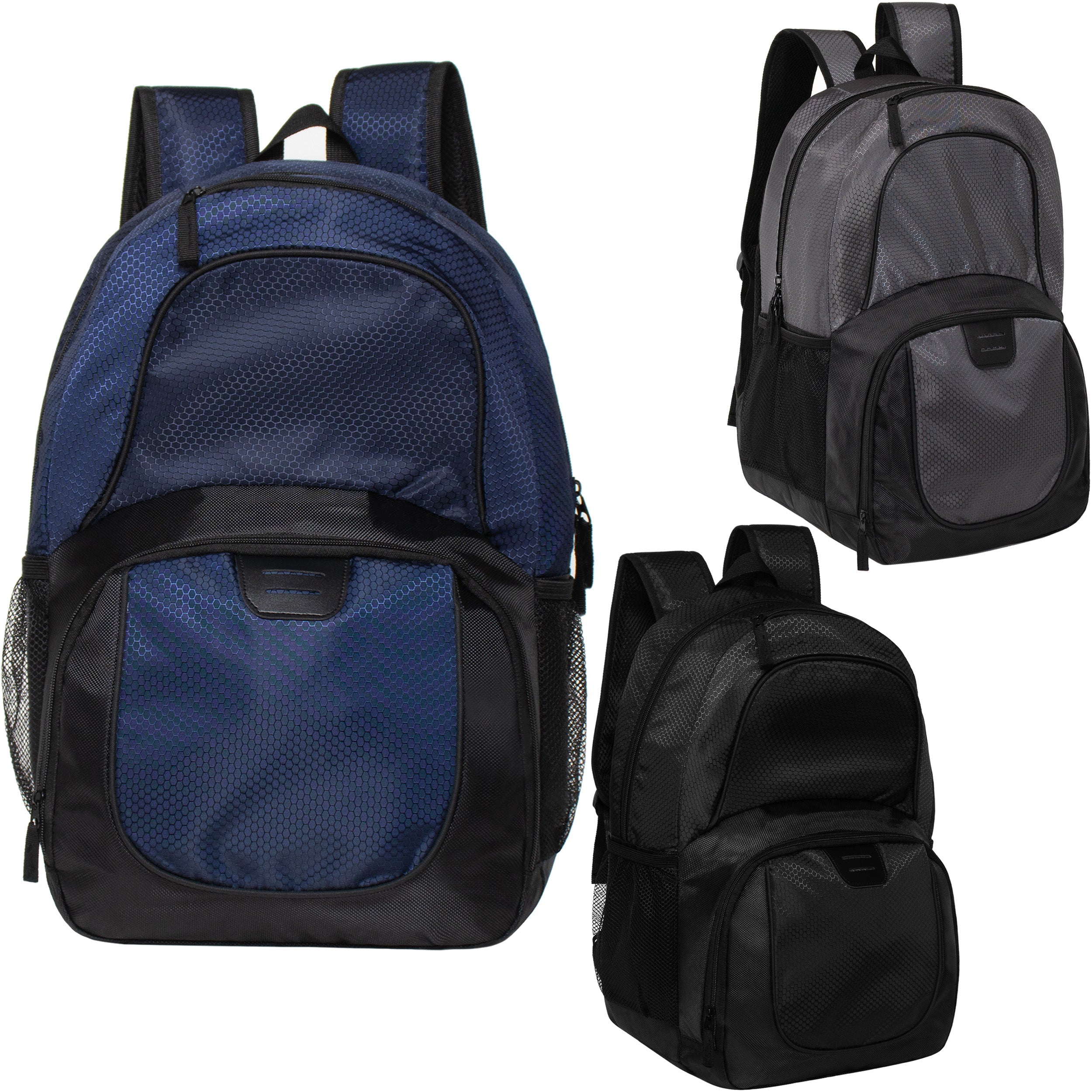18" Deluxe Padded Back Wholesale Nylon Backpack with Laptop Pocket & Organizer - Bulk Case of 24