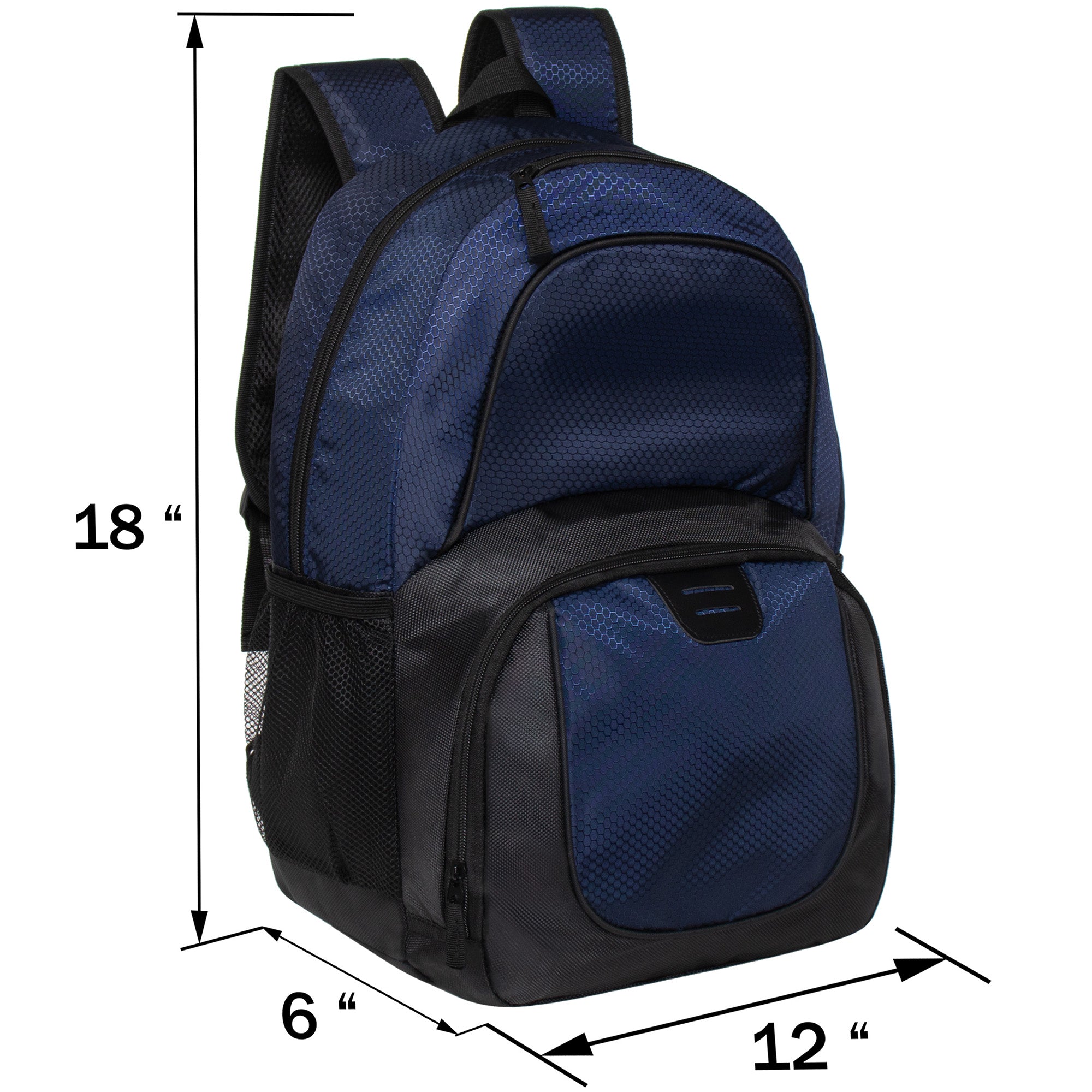 18" Deluxe Padded Back Wholesale Nylon Backpack with Laptop Pocket & Organizer - Bulk Case of 24