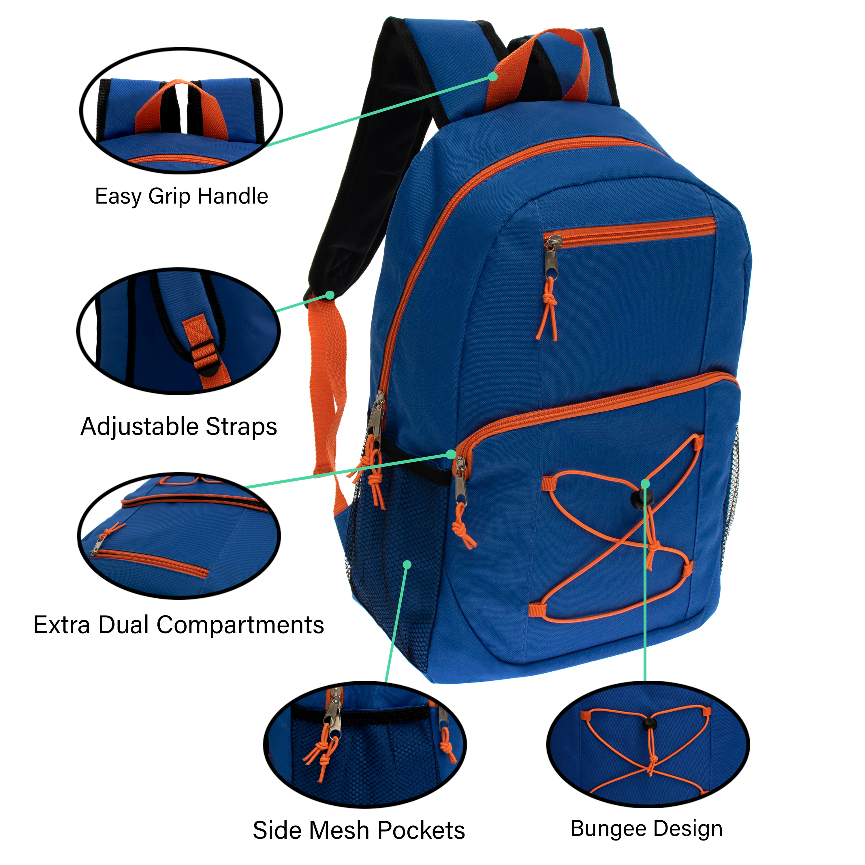 17 Inch Bulk Backpacks in Assorted Colors with School Supply Kits Wholesale - Kit of 12