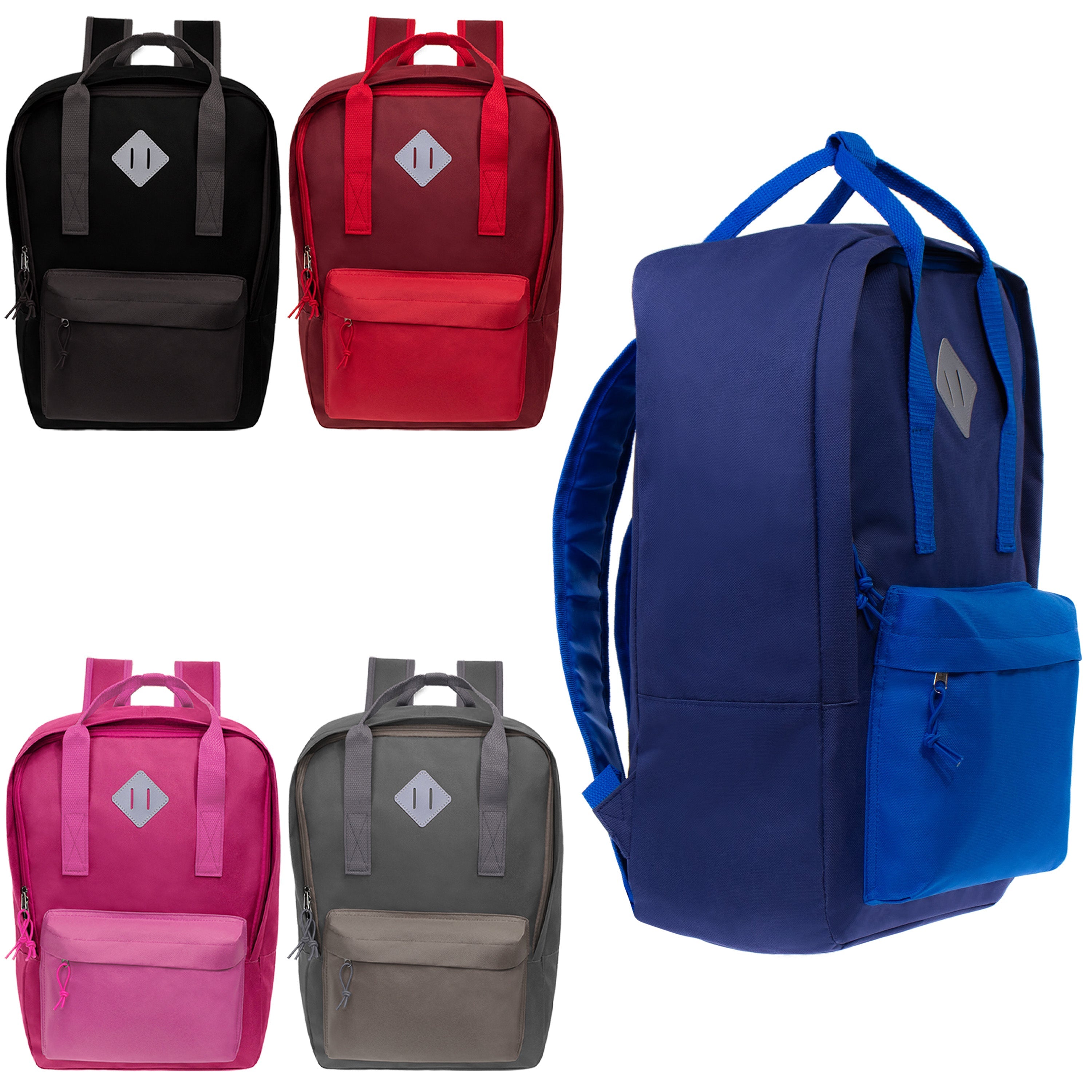 12 Multi Color Diamond Patch Backpacks & Your Choice of 12 Bulk Hygiene Kits - Wholesale Care Package: Homeless, Emergency, Charity