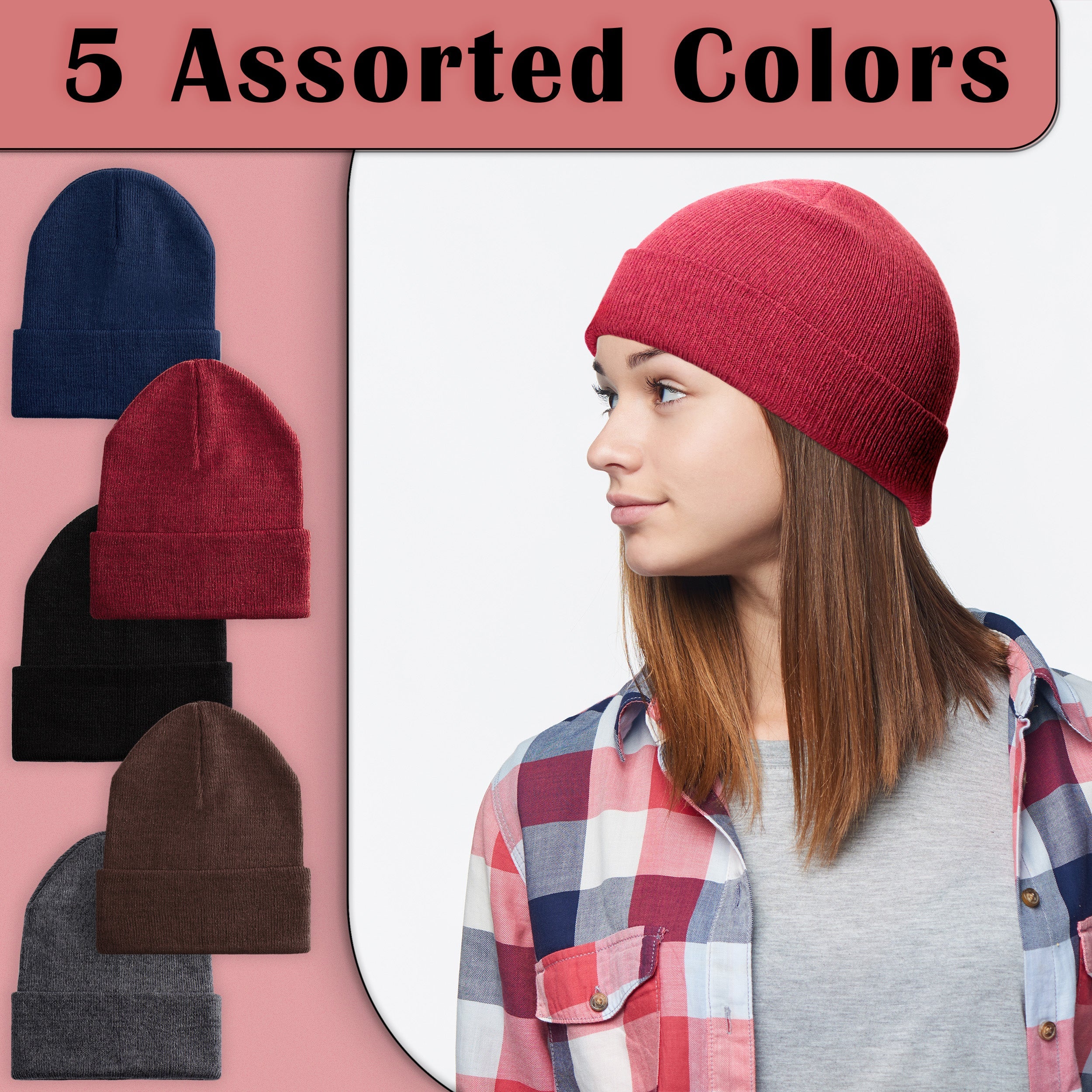 24 Set Wholesale Beanie and Glove Bundle in 5 Assorted Colors - Bulk Case of 24 Beanies, 24 Pairs of Gloves