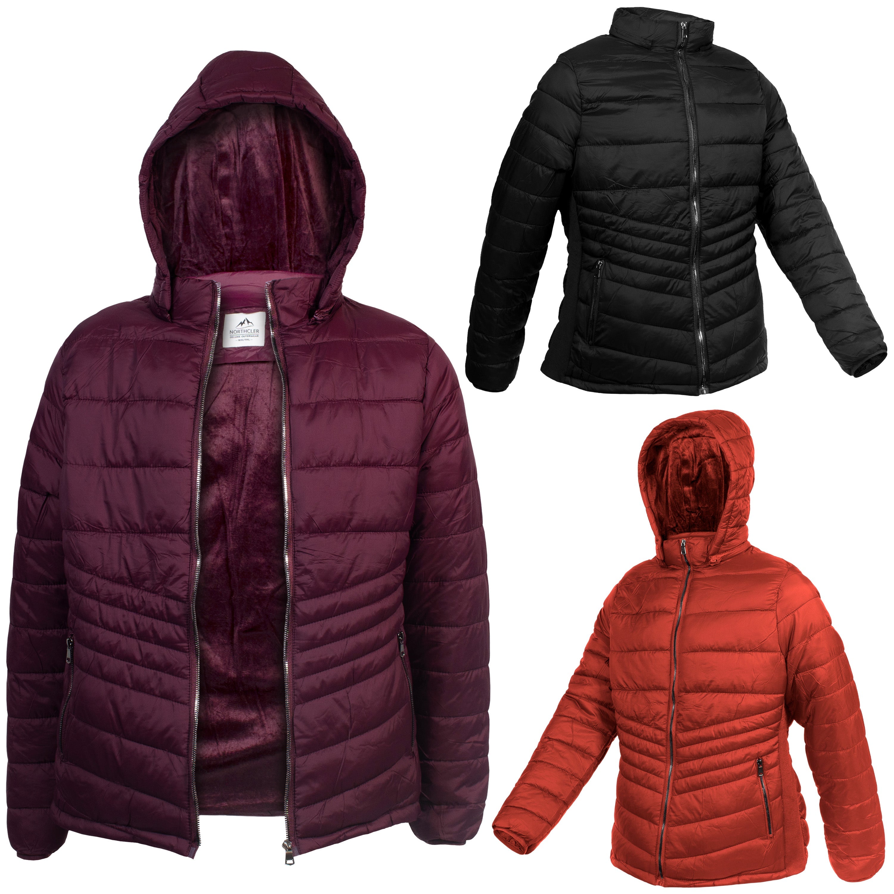 Ladies Puffer Wholesale Coats for in Assorted Colors & Plus Sizes - Bulk Case of 18 Jackets