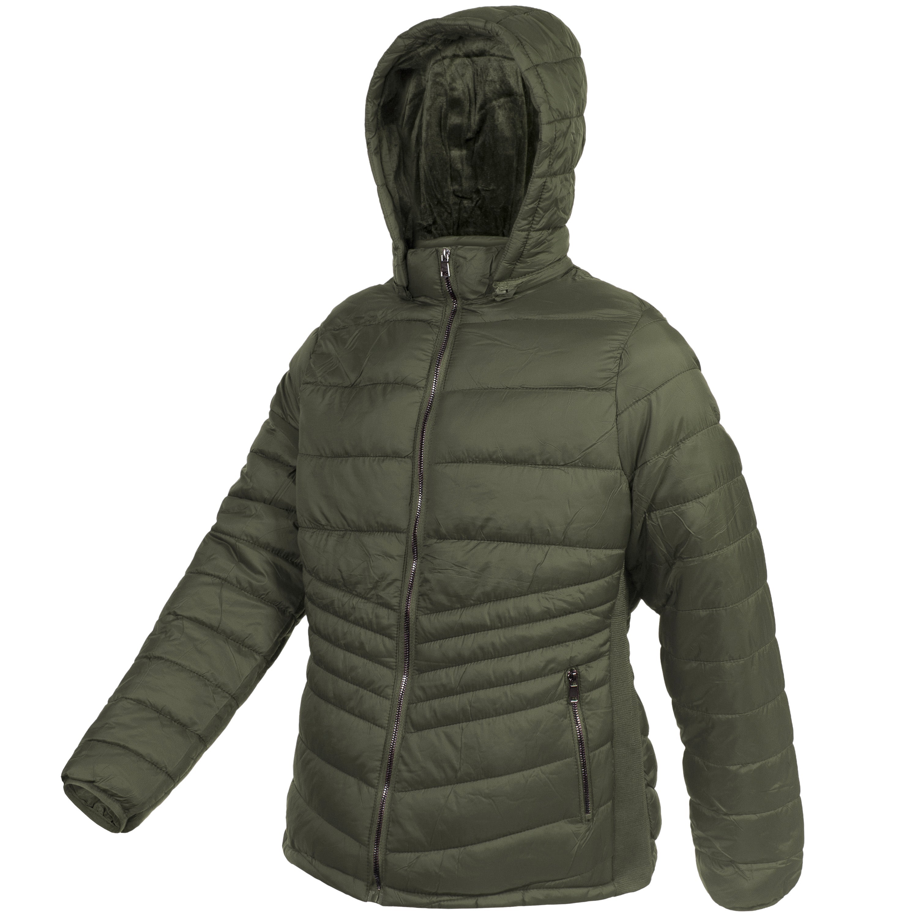 Women's Olive Soft Puffer Wholesale Coats in Assorted Plus Sizes - Bulk Case of 12 Jackets