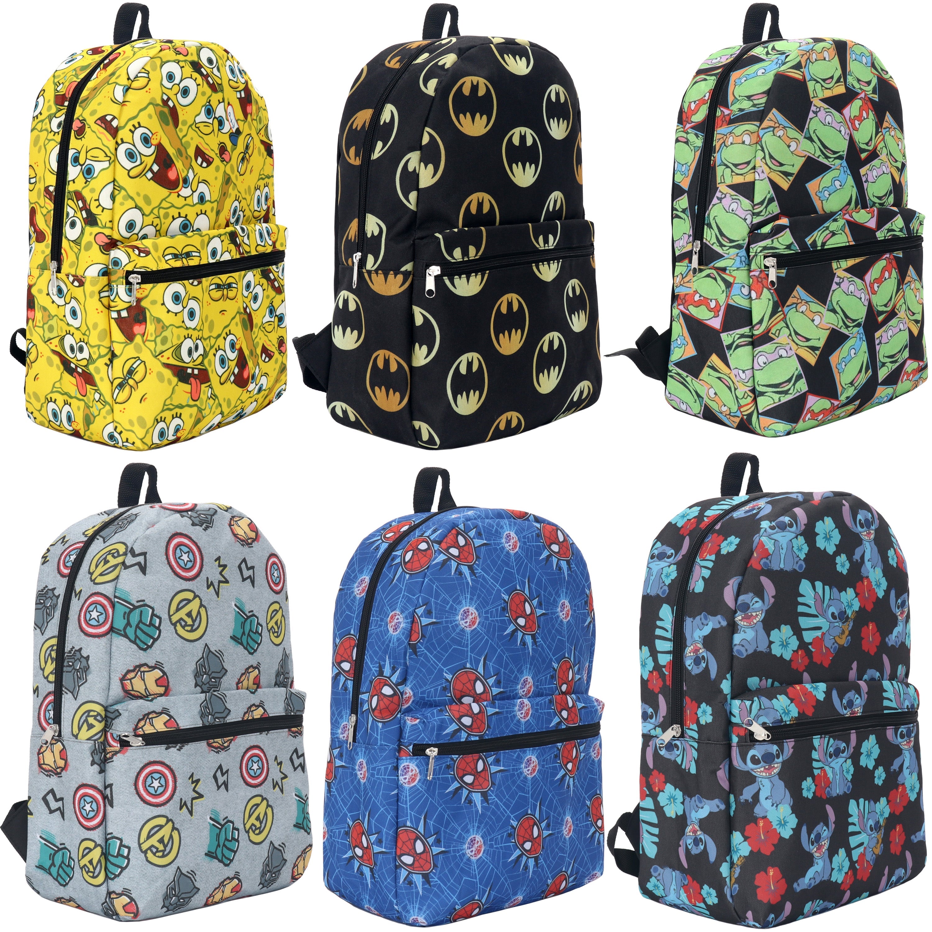 12 Wholesale 17" Licensed Character Backpacks & 12 Bulk School Supply Kits of Your Choice