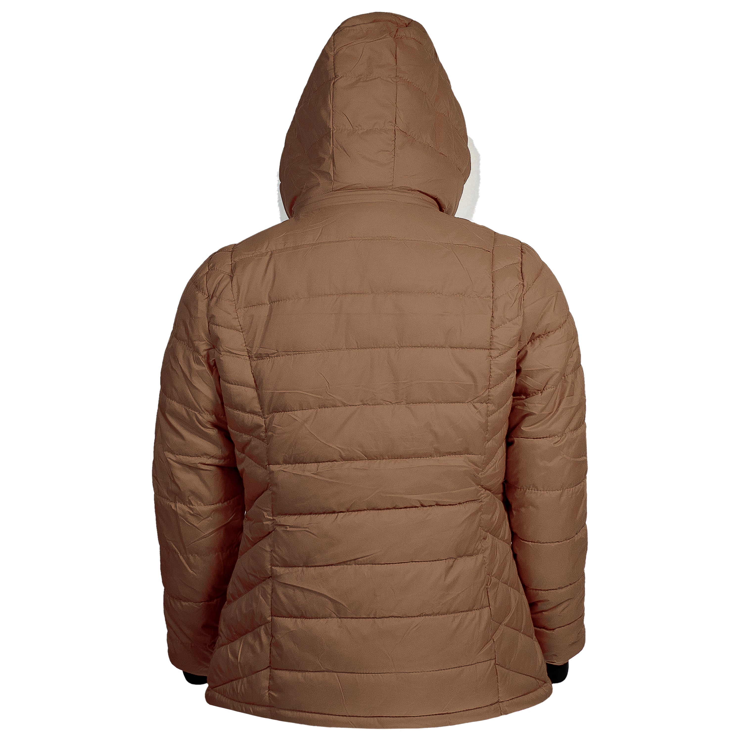 Women's Warm Wholesale Puffer Coats in Brown in Assorted Sizes - Bulk Case of 12 Winter Jackets