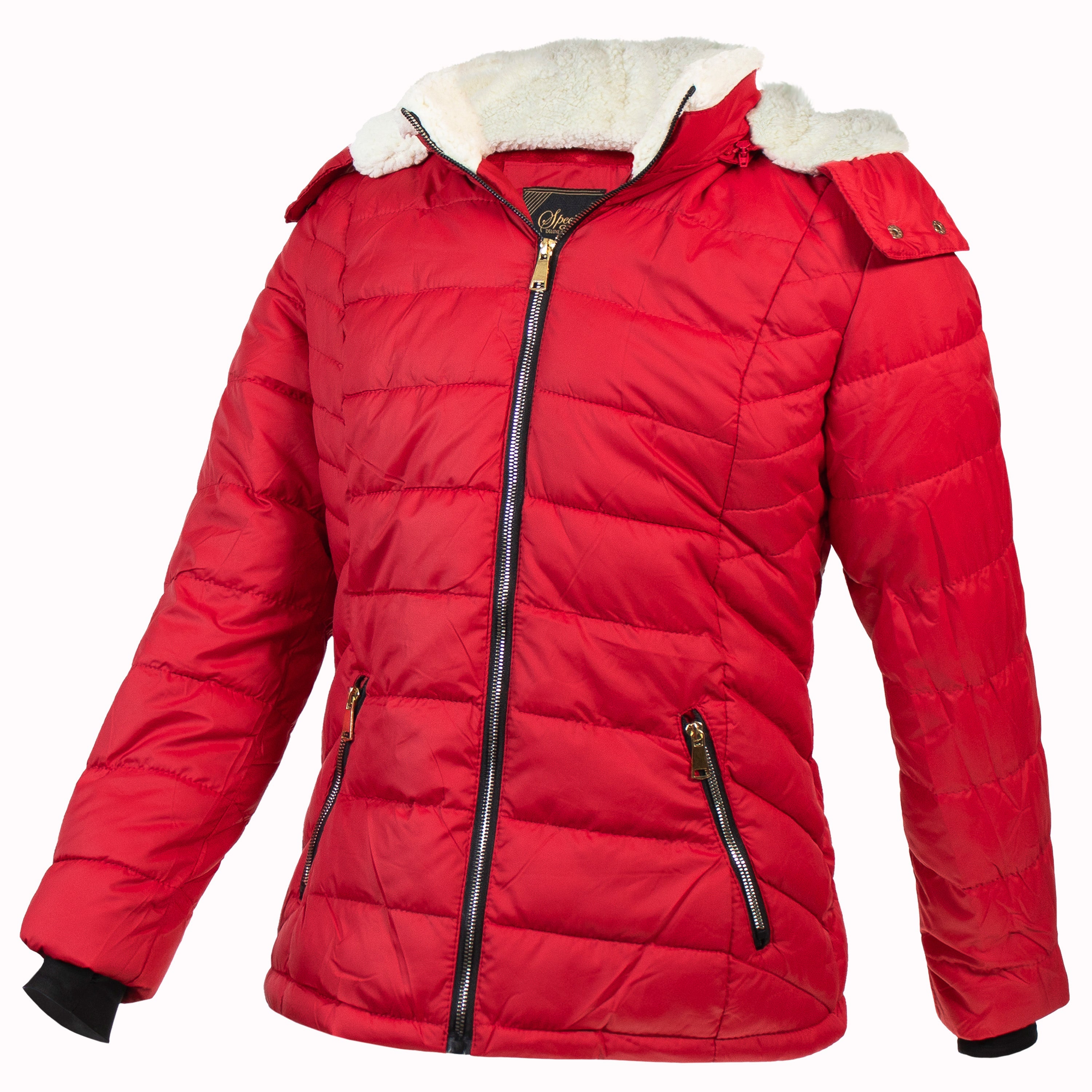 Women's Warm Wholesale Puffer Coats in Red in Assorted Sizes - Bulk Case of 12 Winter Jackets