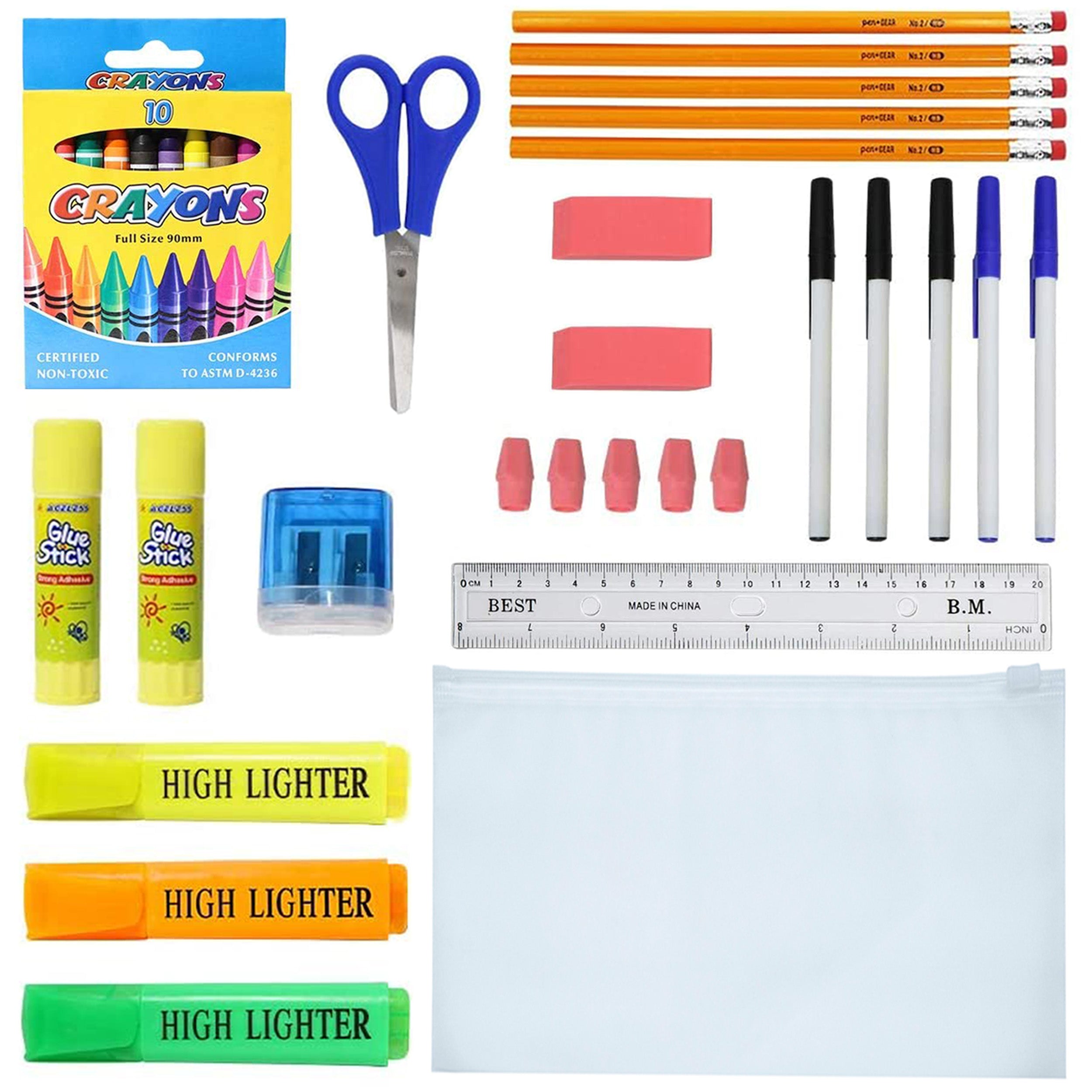 12 Wholesale 17" Backpacks in 12 Assorted Colors and Prints & 12 Bulk School Supply Kits of Your Choice
