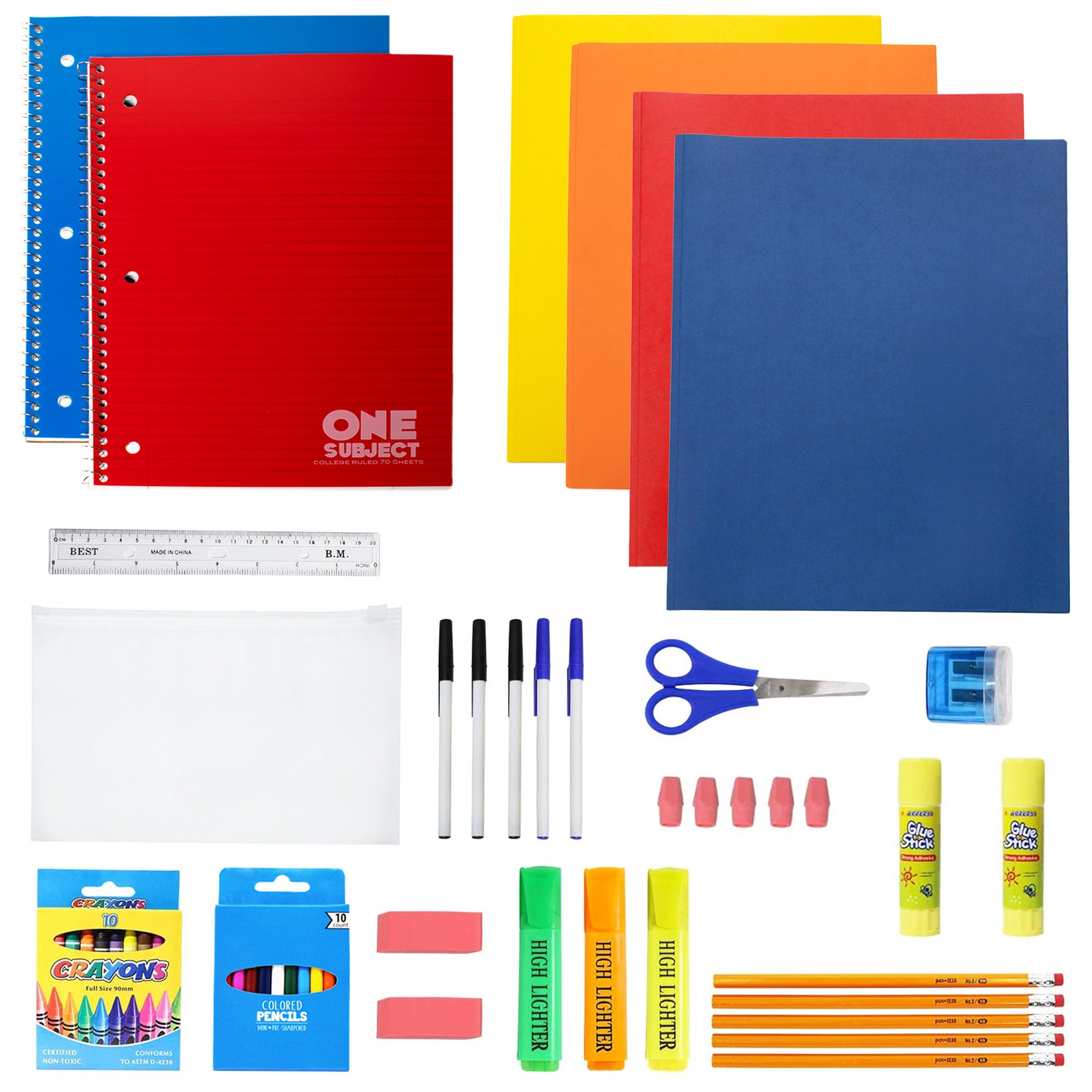 12 Wholesale 17" Basic Backpacks in Assorted Colors & 12 Bulk School Supply Kits of Your Choice