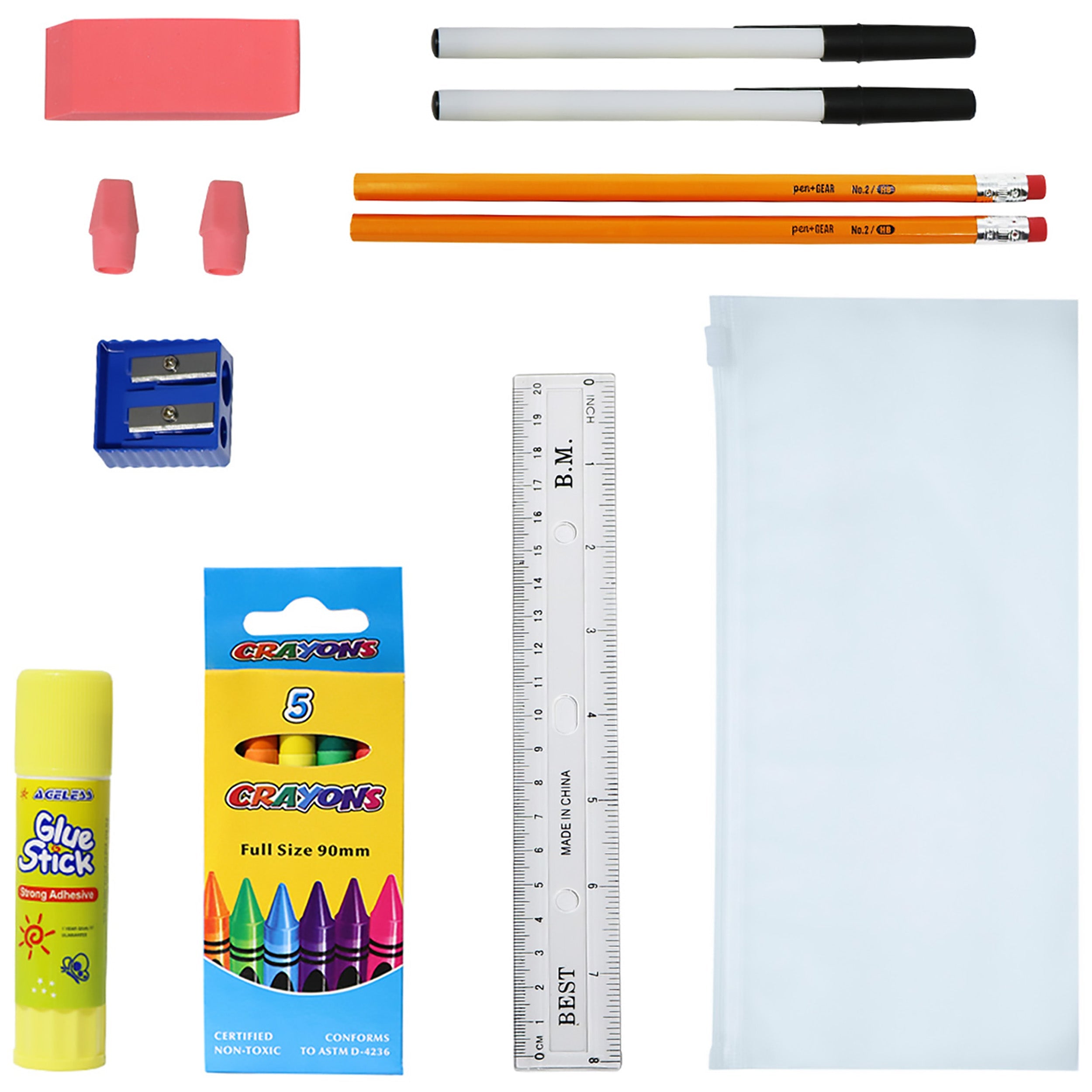 12 Wholesale 17" Basic Backpacks in Assorted Colors & 12 Bulk School Supply Kits of Your Choice