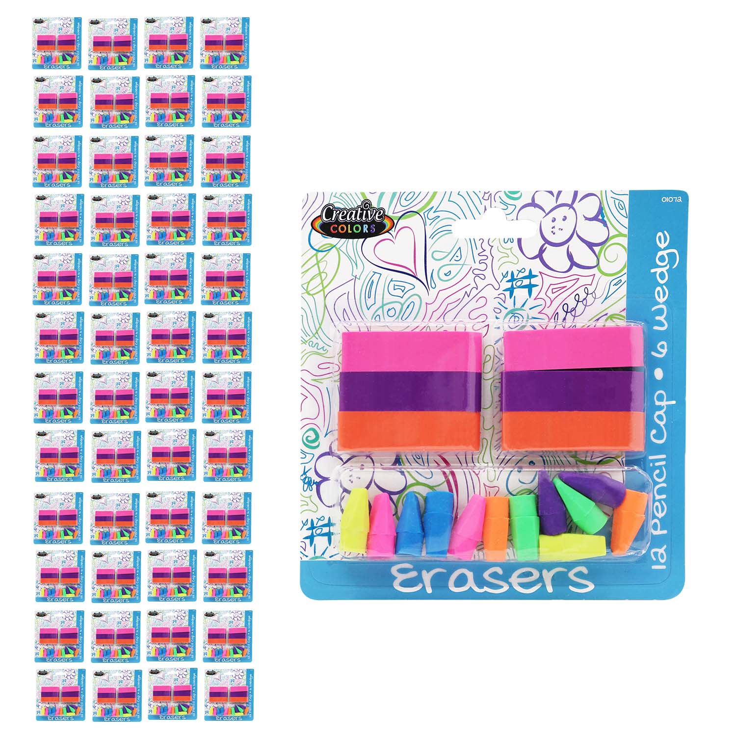 18 Pack Eraser Set - Bulk School Supplies Wholesale Case of 48- 18 Packs of Erasers