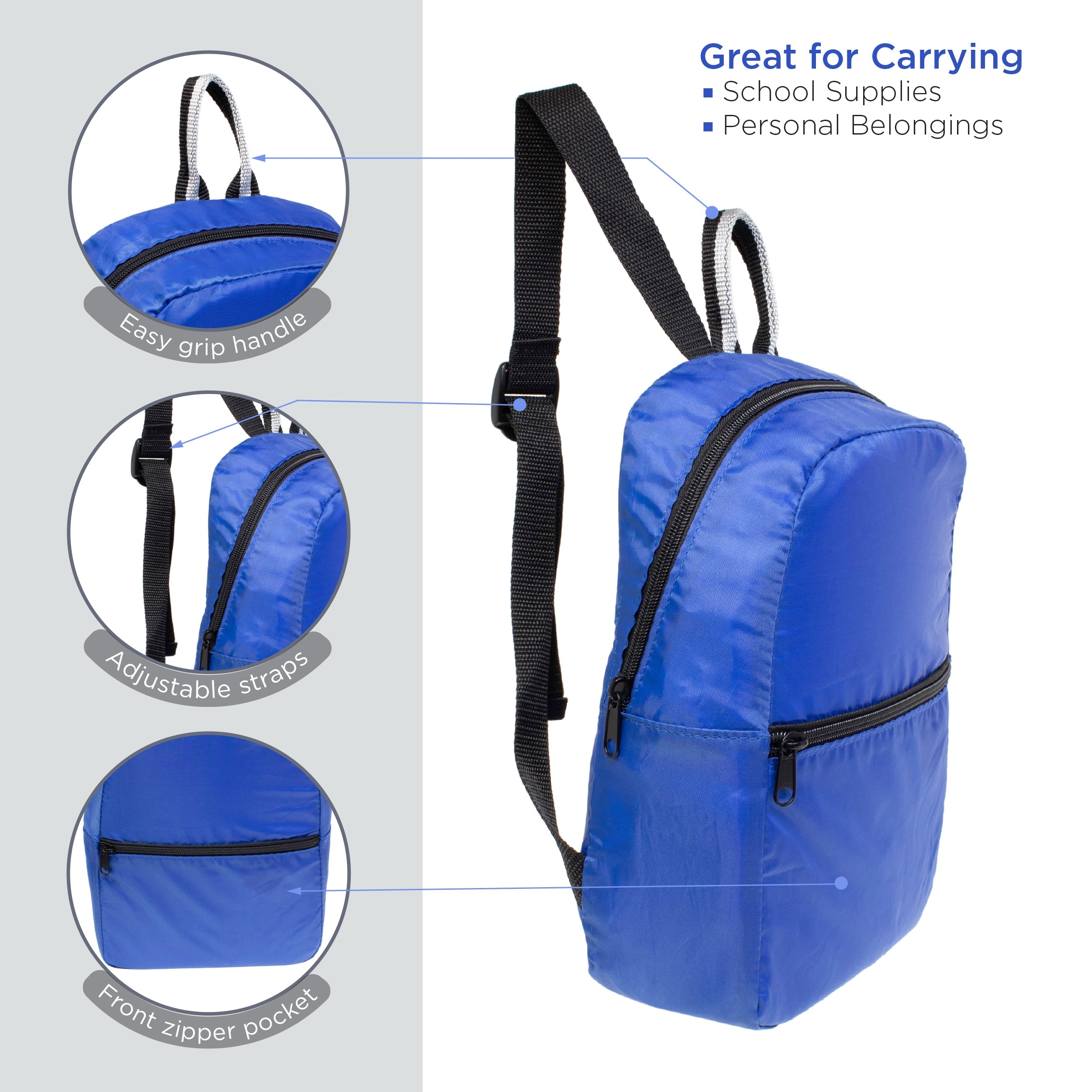 Wholesale Foldable Lightweight Waterproof Travel Backpack - Case of 100 Bookbags