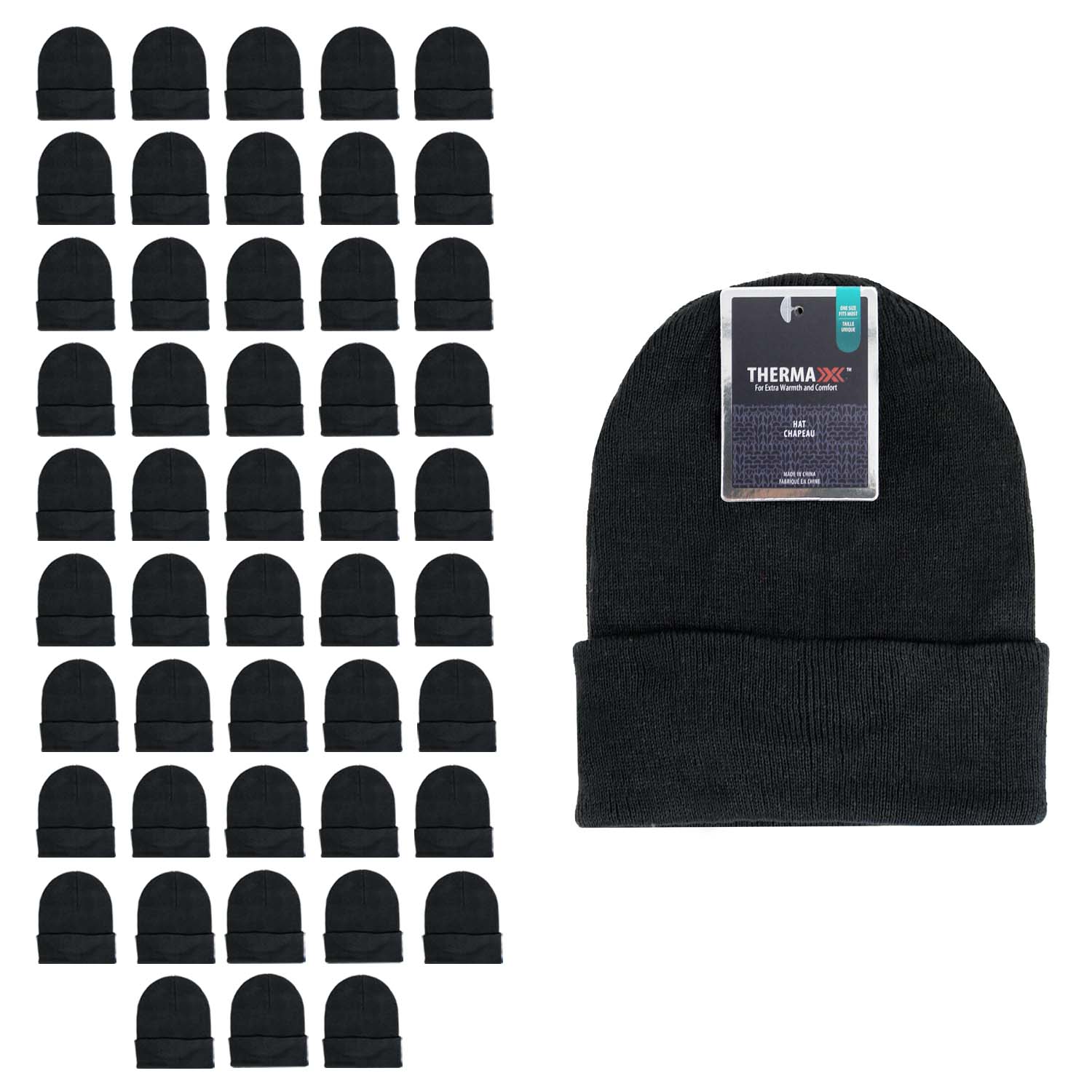 Unisex Wholesale Beanies in Black - Bulk Case of 48