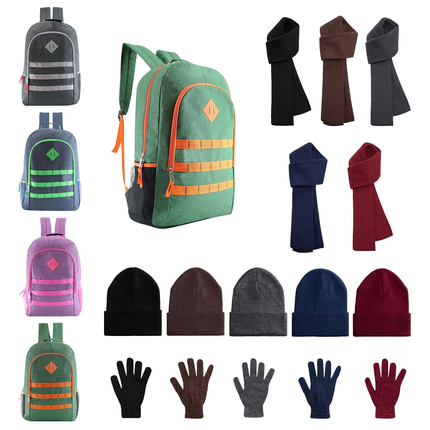 Bulk Case of 12 19" Backpacks and 12 Winter Item Sets - Wholesale Care Package - Emergencies, Homeless, Charity